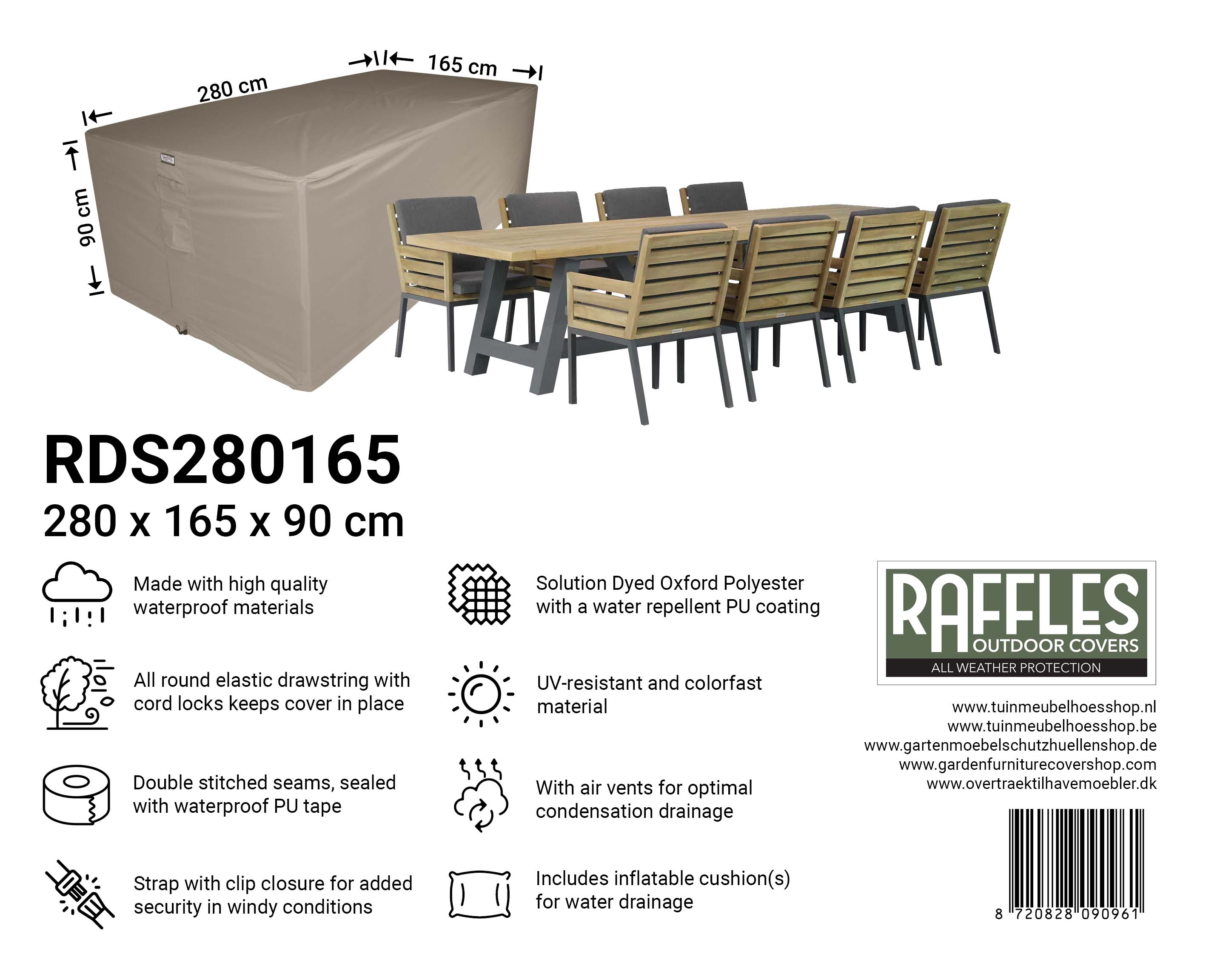 Hoes voor tuinset 280 x 165 H: 90 cm Hoes voor tuinset 280 x 165 H: 90 cm