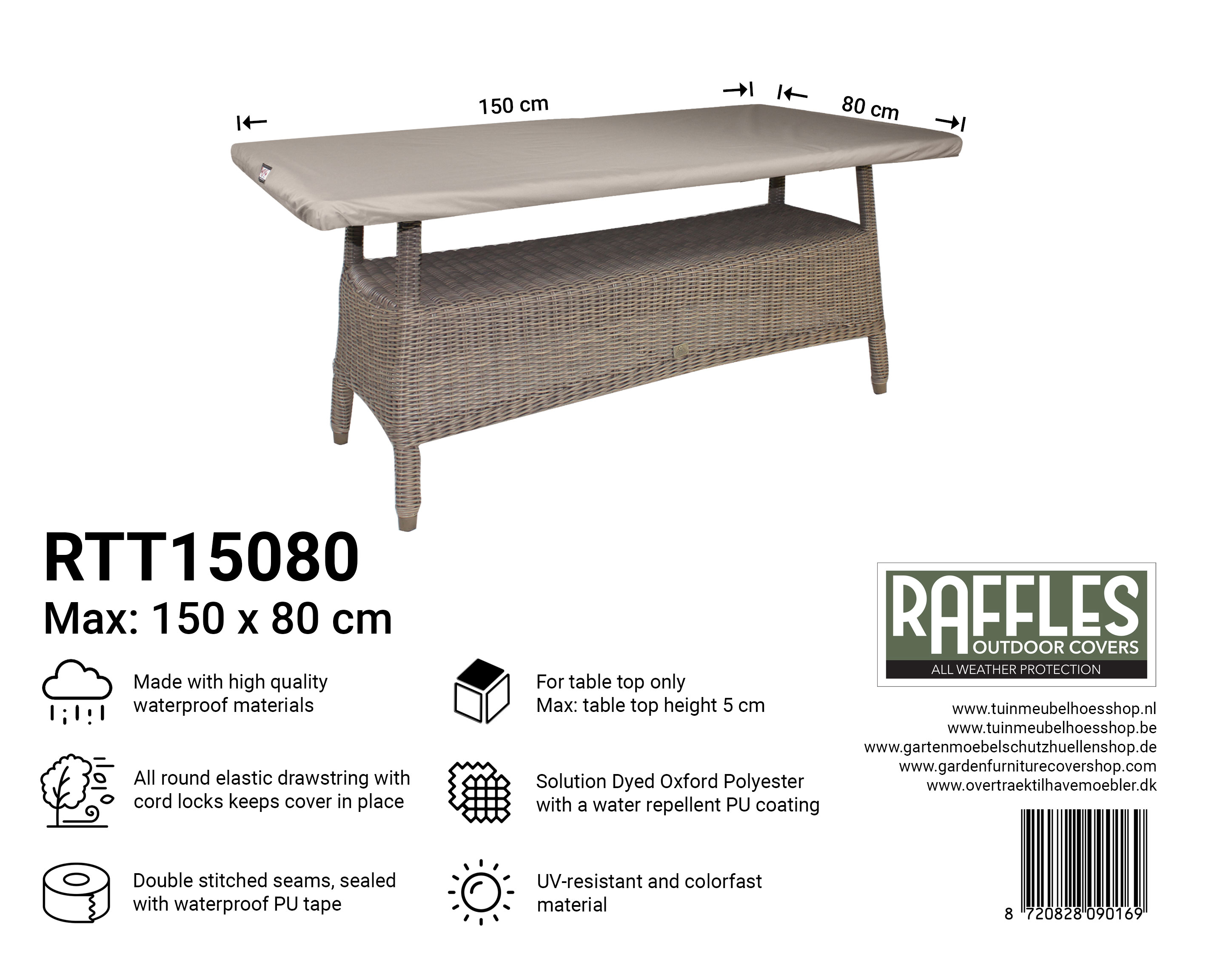 RTT15080 Hoes voor tafelblad 150 x 80 cm