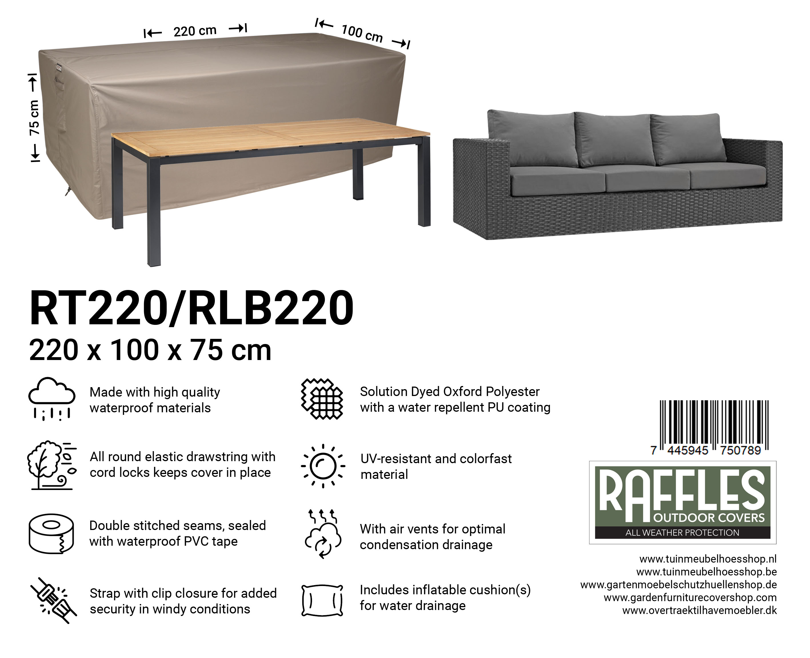 RT220-RLB220_7445945750789-7445945743705SZAC1tdG8uSRU Hoes voor loungebank 220 x 100 H: 75 cm