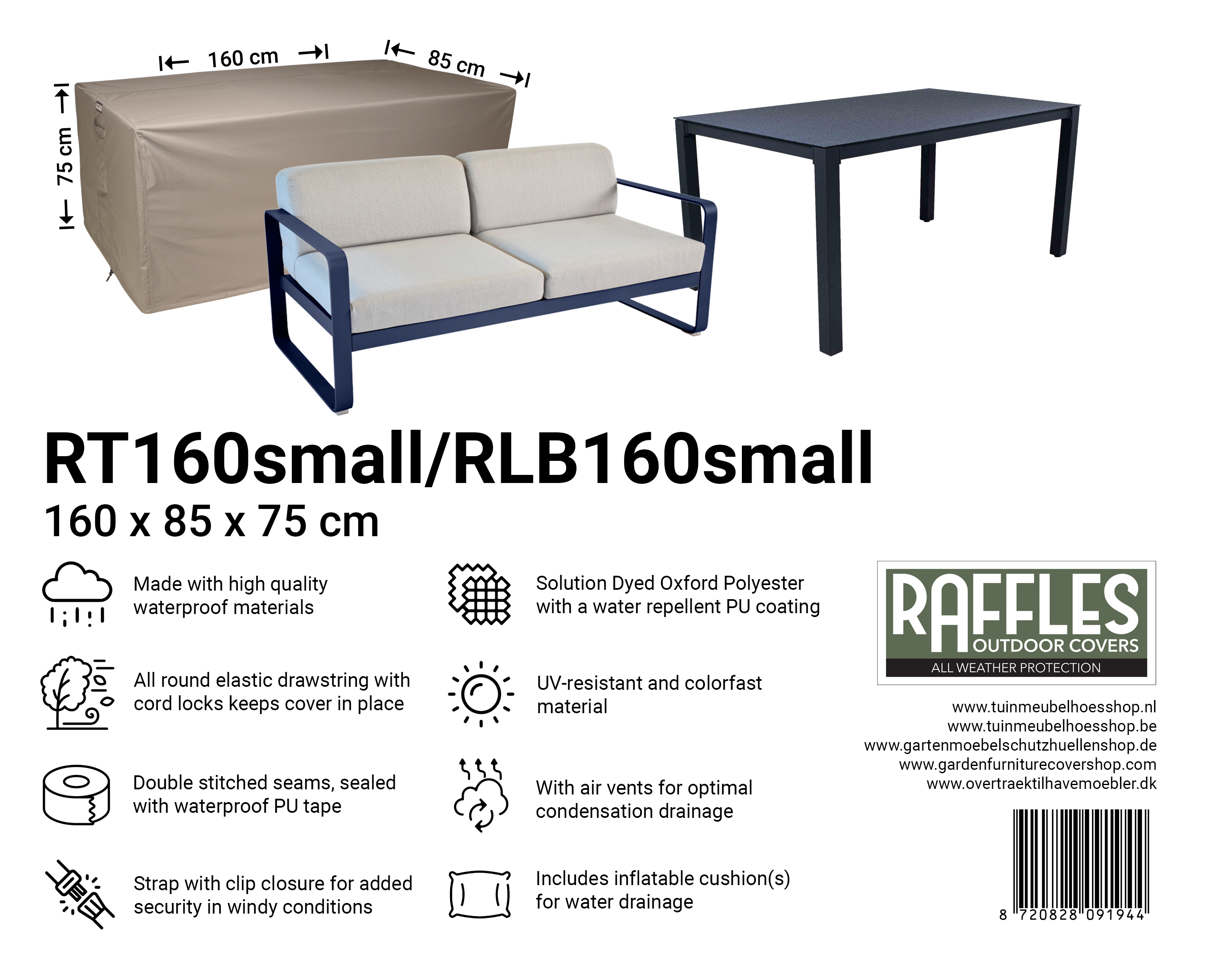 Hoes voor loungebank 160 x 85 H: 75 cm small