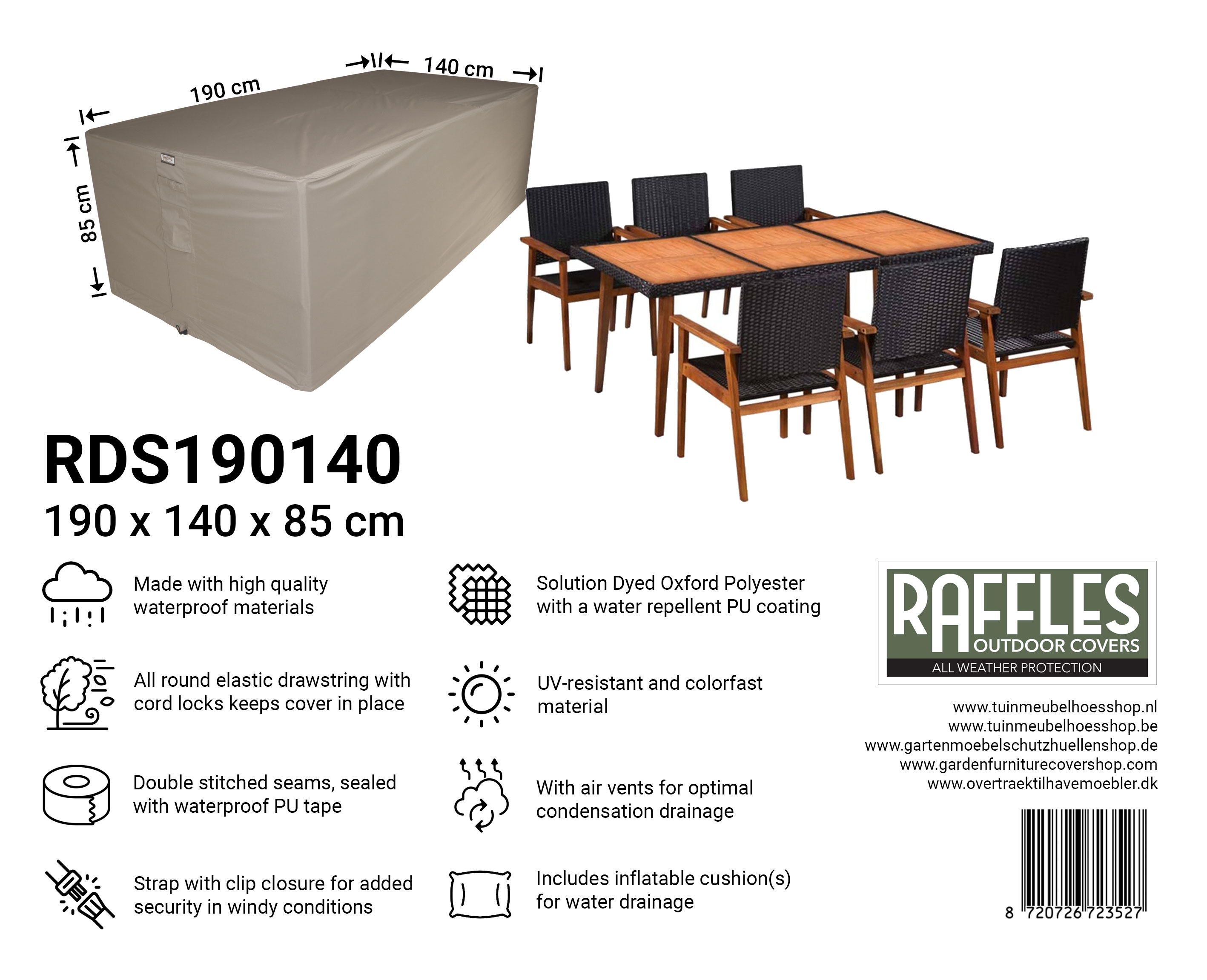 RDS190140_8720726723527 RDS190140 hoes voor tuinset 190 x 140 H: 85 cm