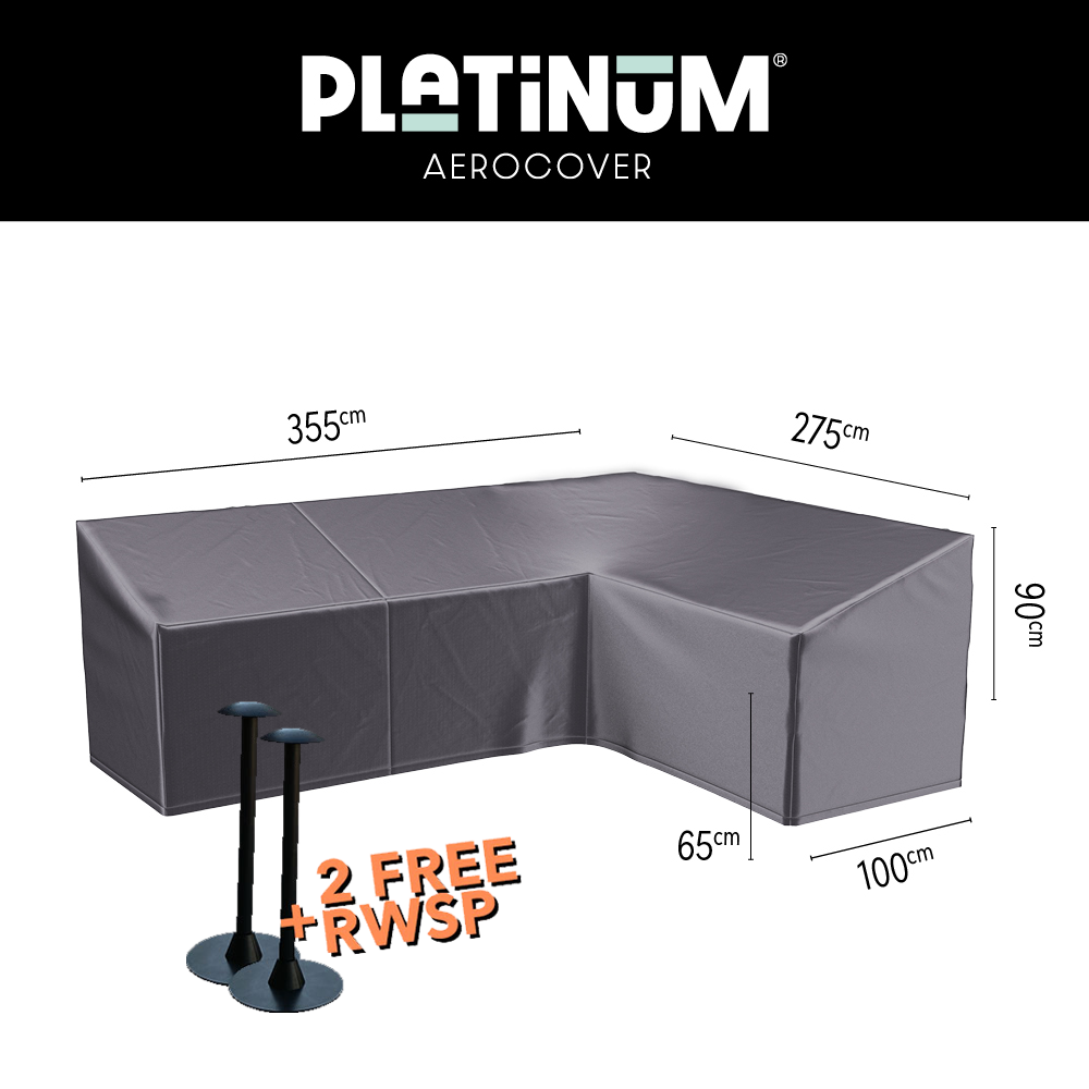 Hoes 355 x 275 x 100 H: 90/65 cm, voor L-vrom loungeset, hoog model rechts