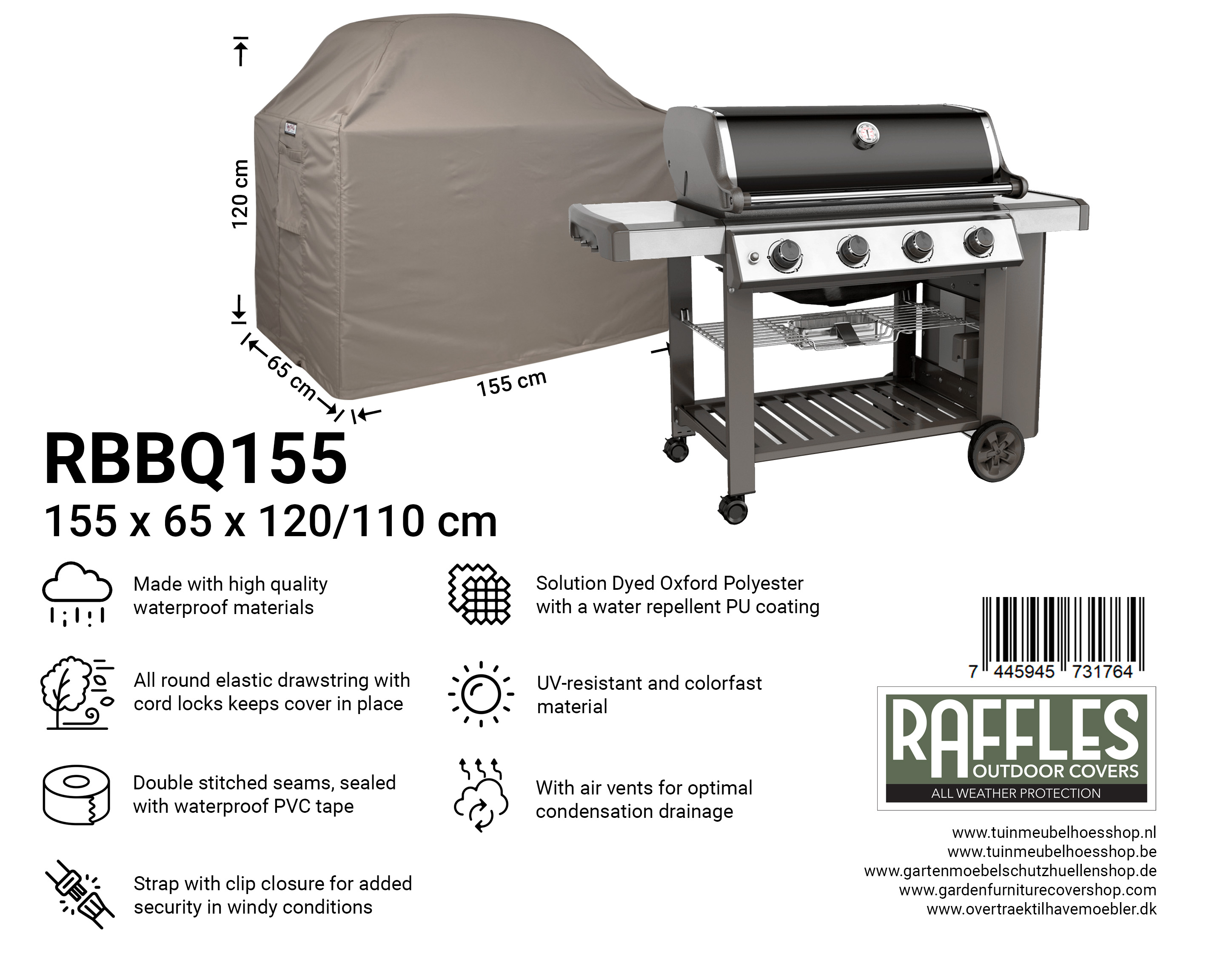 Barbecue hoes 155 x 65 H: 120/110 cm