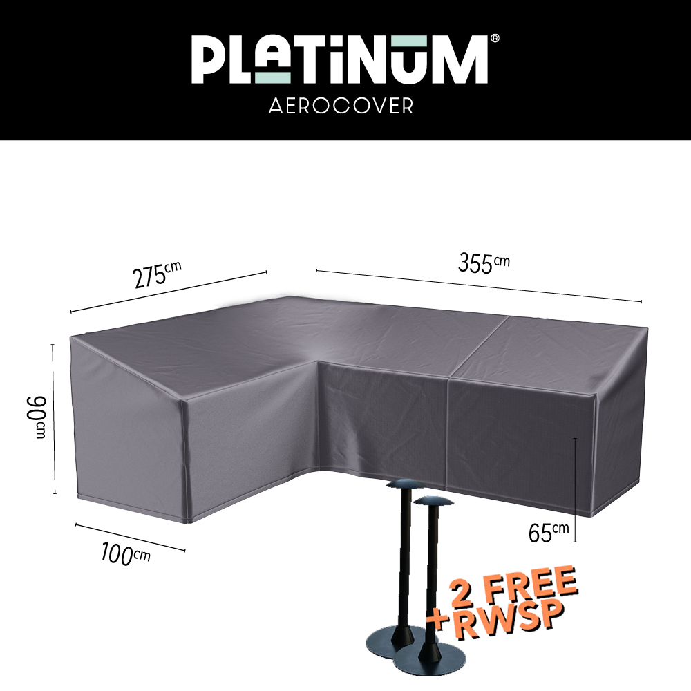 L-vorm hoes 355 x 275 x 100 H: 90/65 cm, hoog model links 