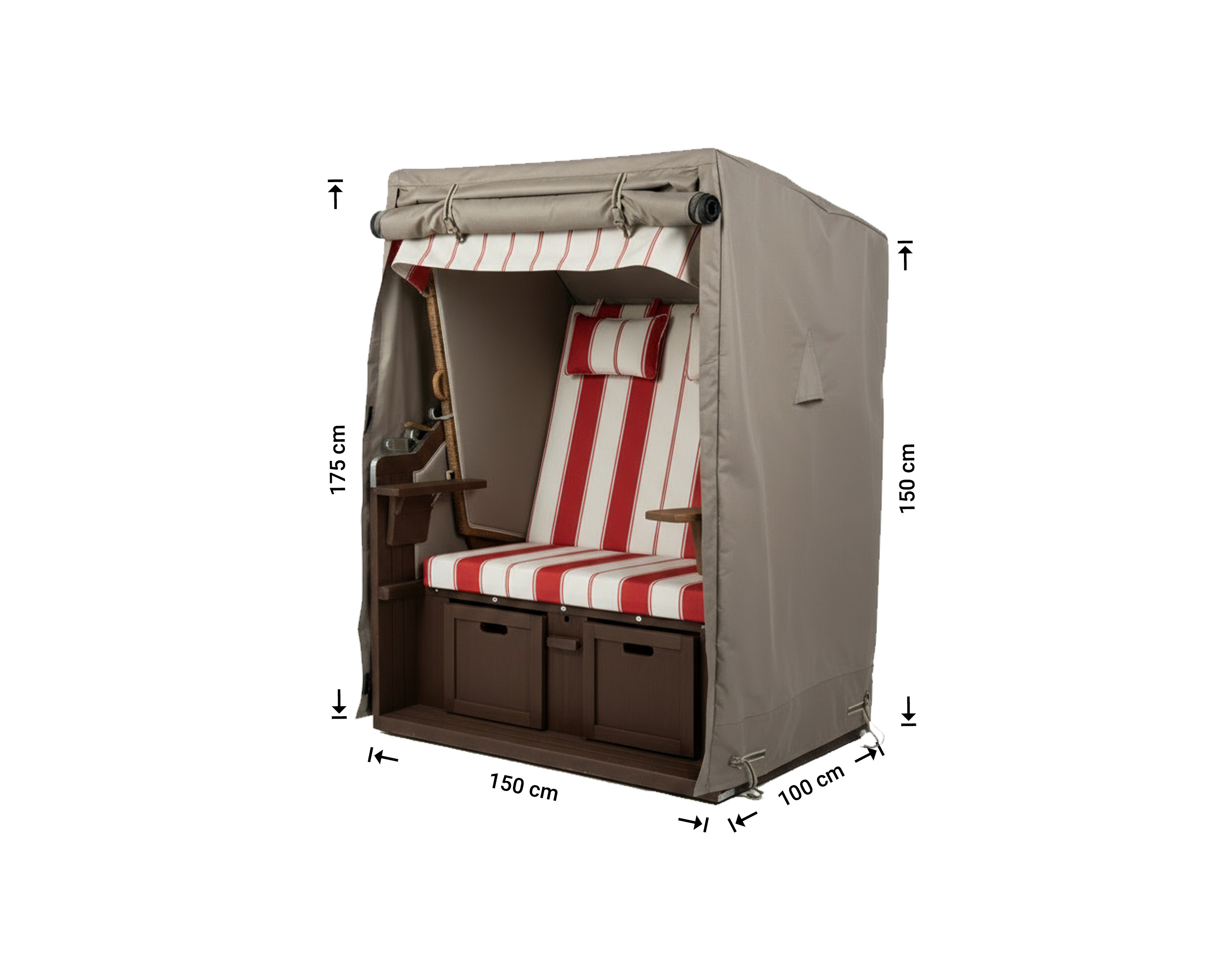 Hoes voor strandkorf 150 x 100 H: 175 / 155 cm  