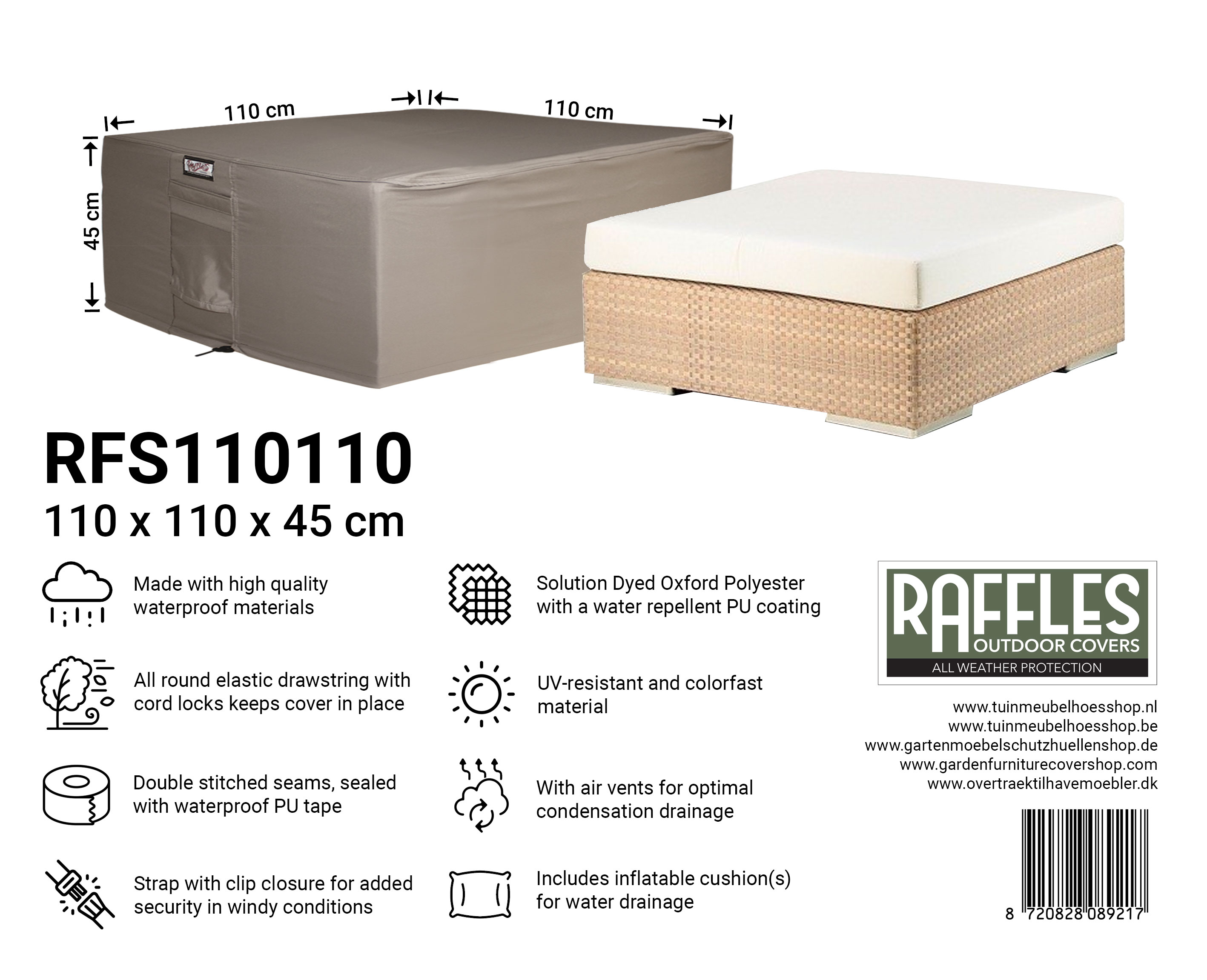 Hoes voor lage tuintafel 110 x 110 H: 45 cm Hoes voor lage tuintafel 110 x 110 H: 45 cm