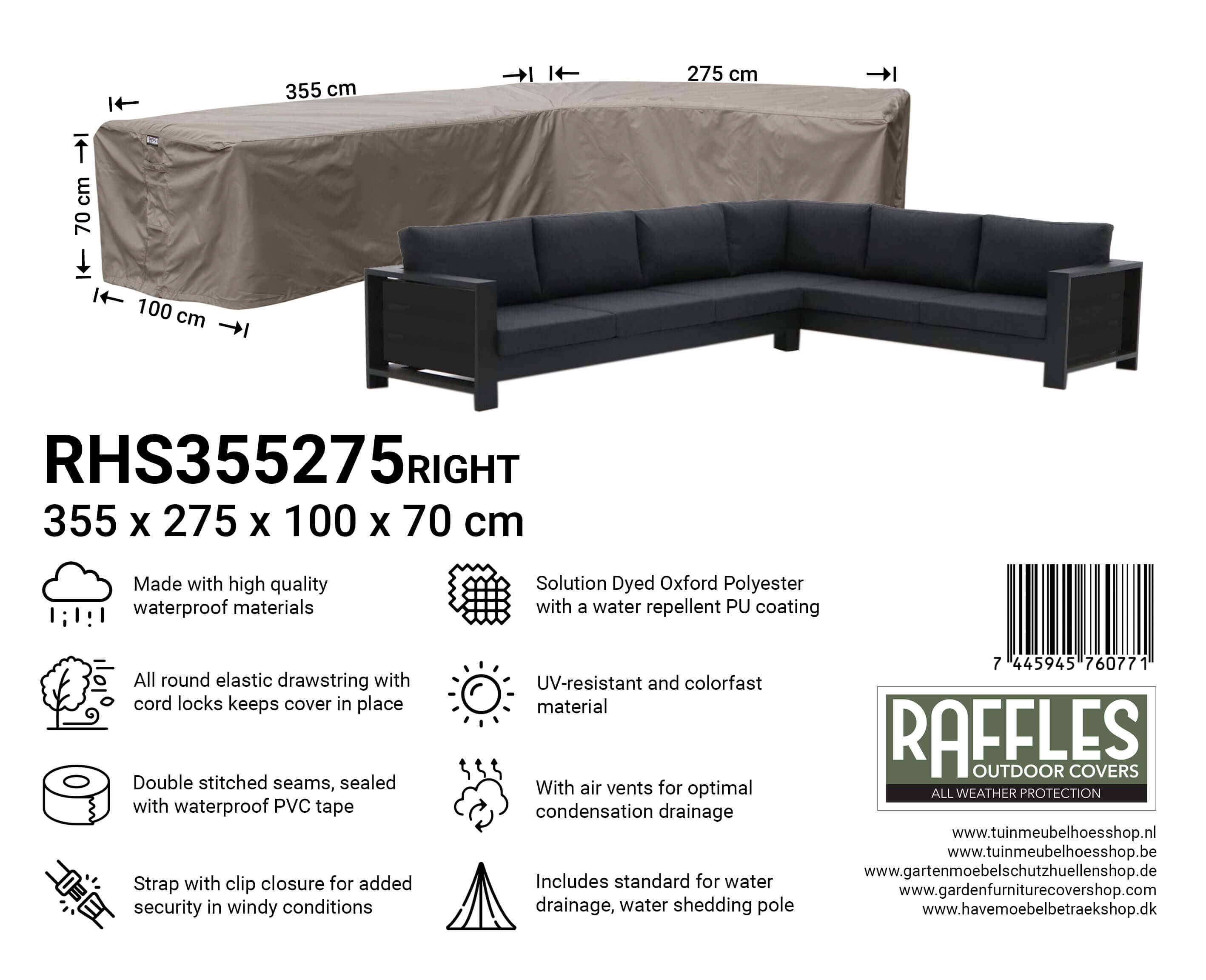 RHS355275-rightSi40XeMtgcjEE RHS355275right hoes L-vormige bank 355 x 275 x 100 H: 70 cm