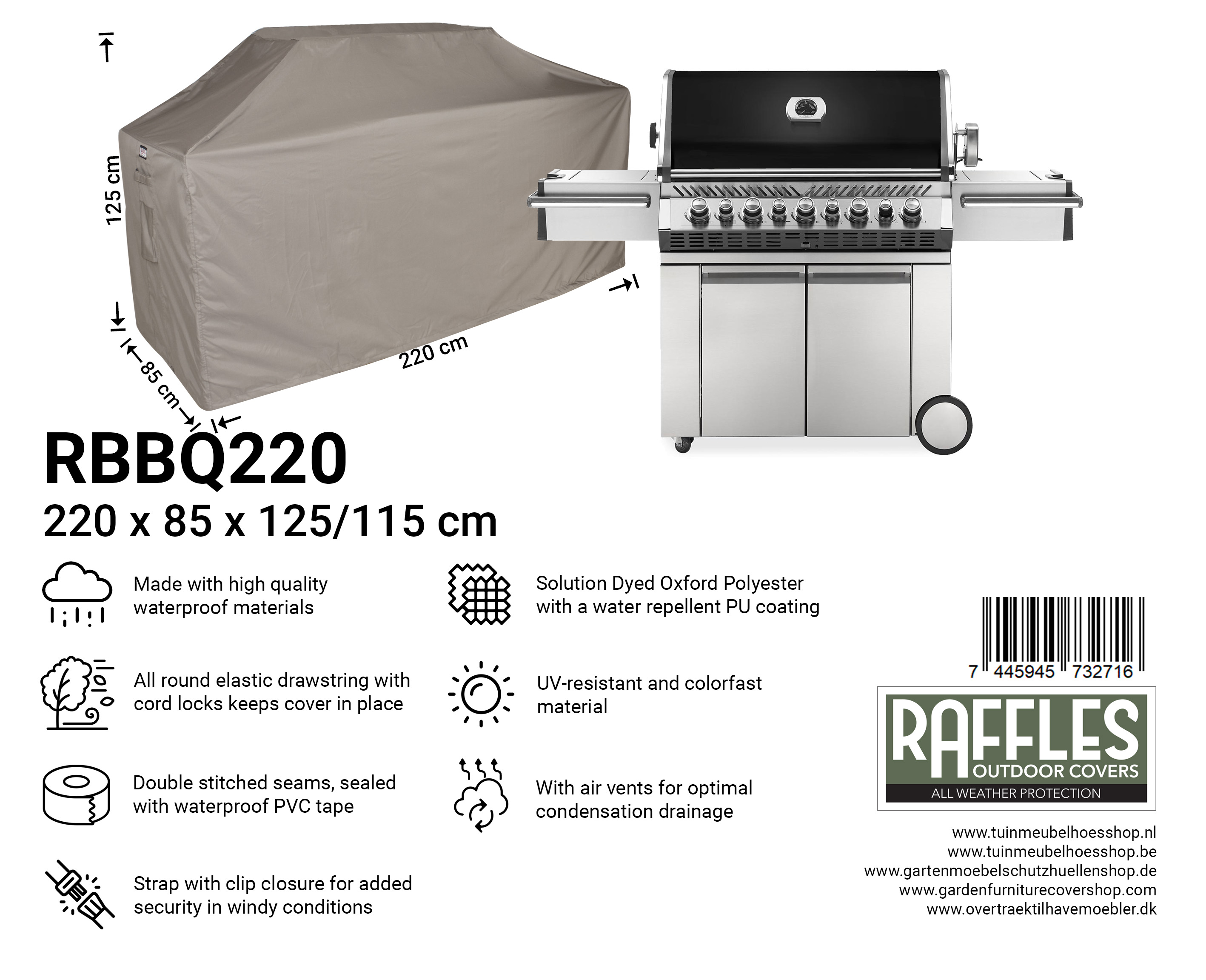 RBBQ220_-7445945732716 Beschermhoes buitenkeuken 220 x 85 H: 125/115 cm