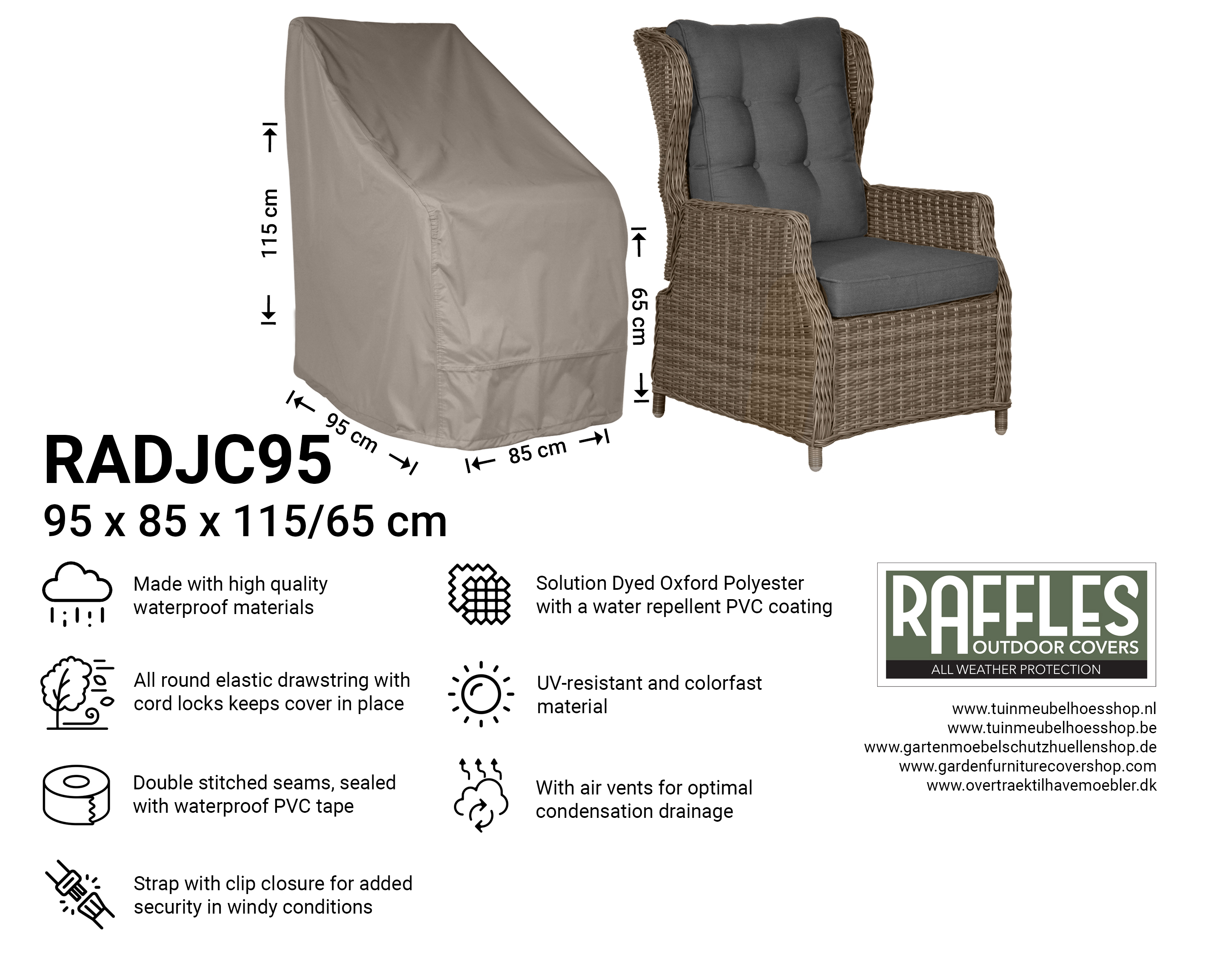 RADJC95 Hoes lounge chair 95 x 85 H: 115/65 cm, hoog verstelbaar model