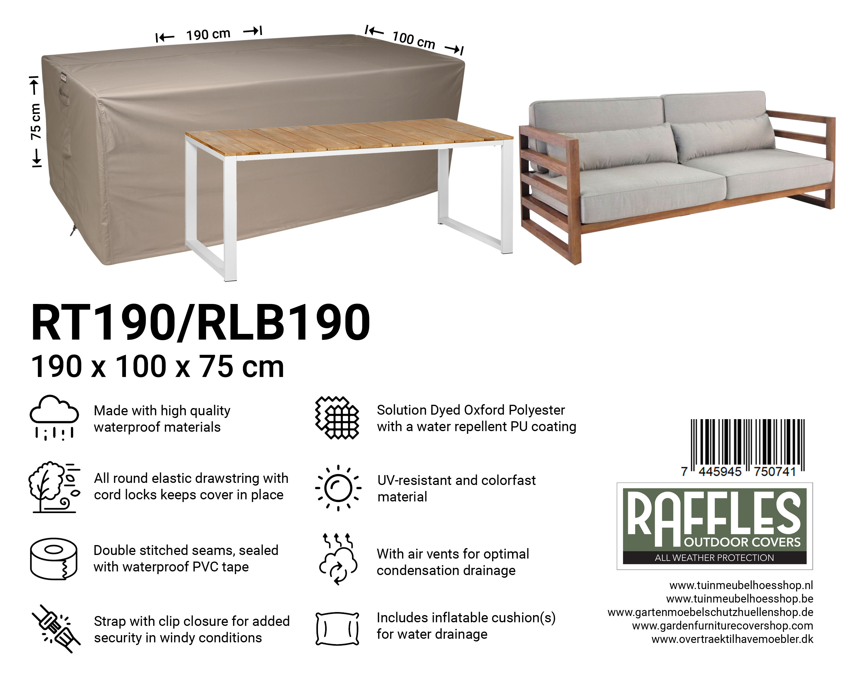 RT190-RLB190_7445945750741-7445945742739GeG8htUUIBh0l Hoes voor loungebank 190 x 100 H: 75 cm