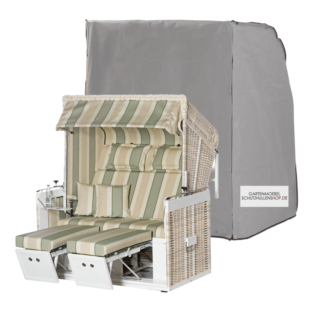 strandkorb-schutzhulle-10 Grijze beschermhoes, 144 x 114 H: 154 cm, voor 2-zits XL strandkorf
