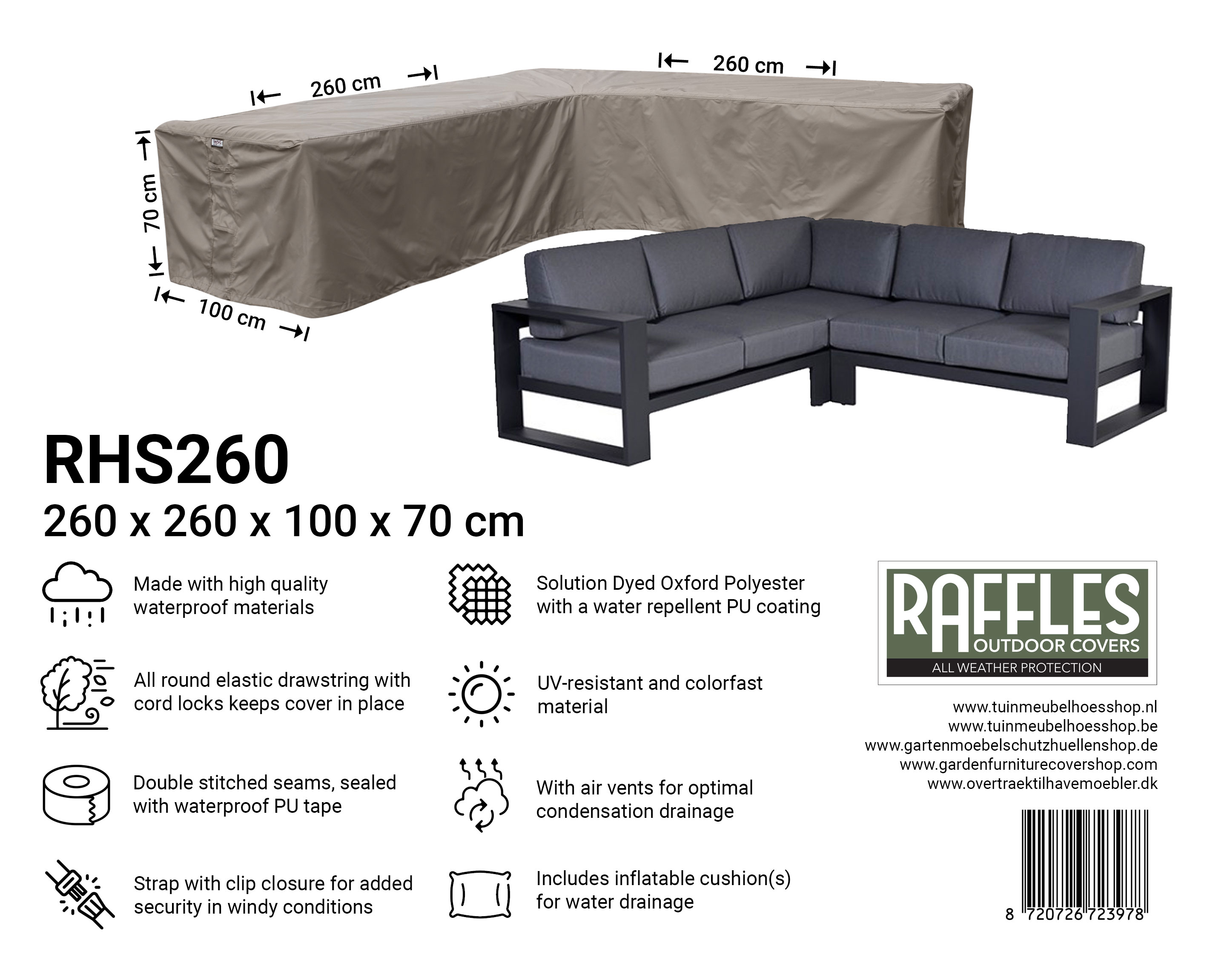 RHS260 hoekbank beschermhoes 260 x 260 x 100 H: 70 cm