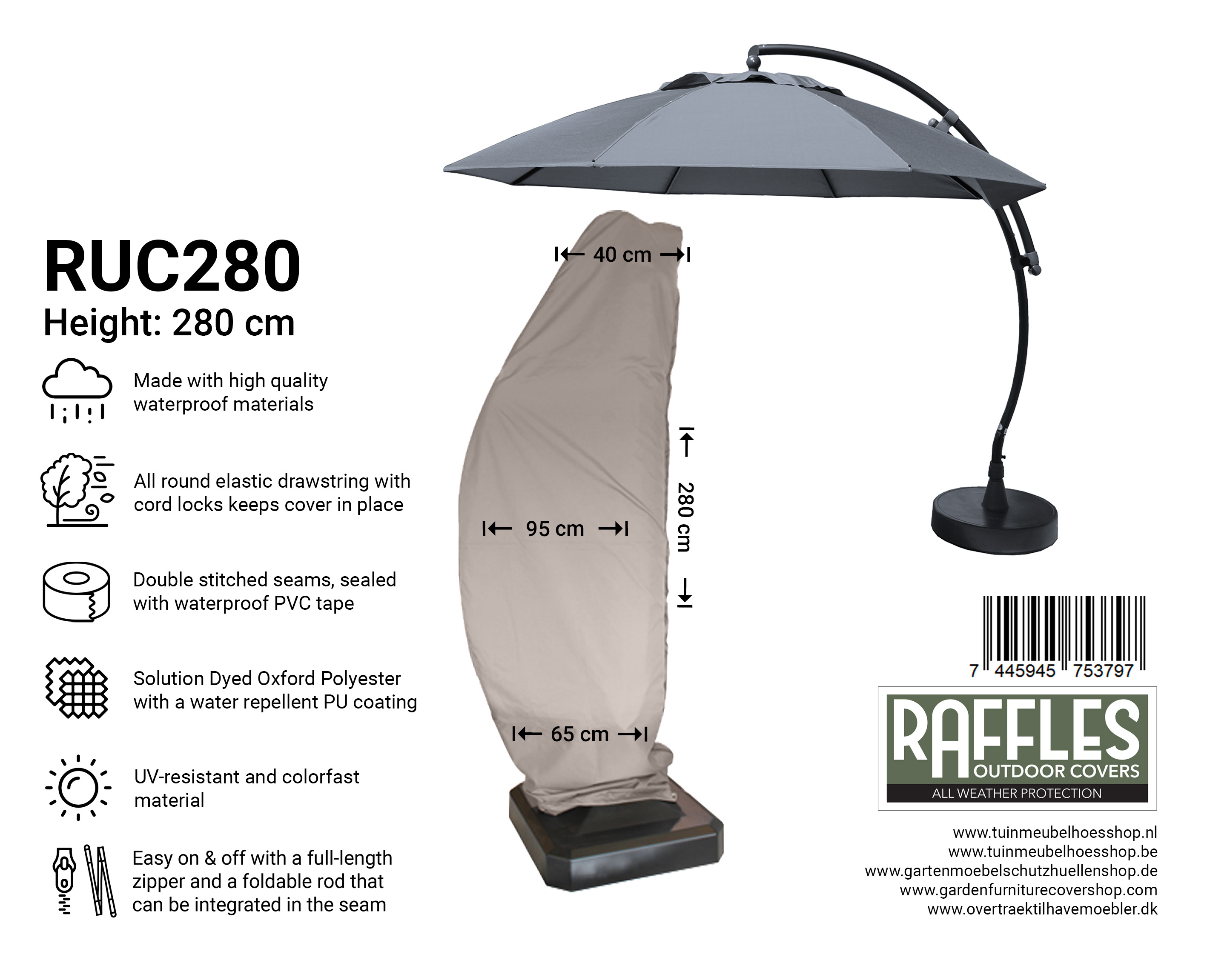 RUC280 Raffles beschermhoes zweefparasol 280 cm 