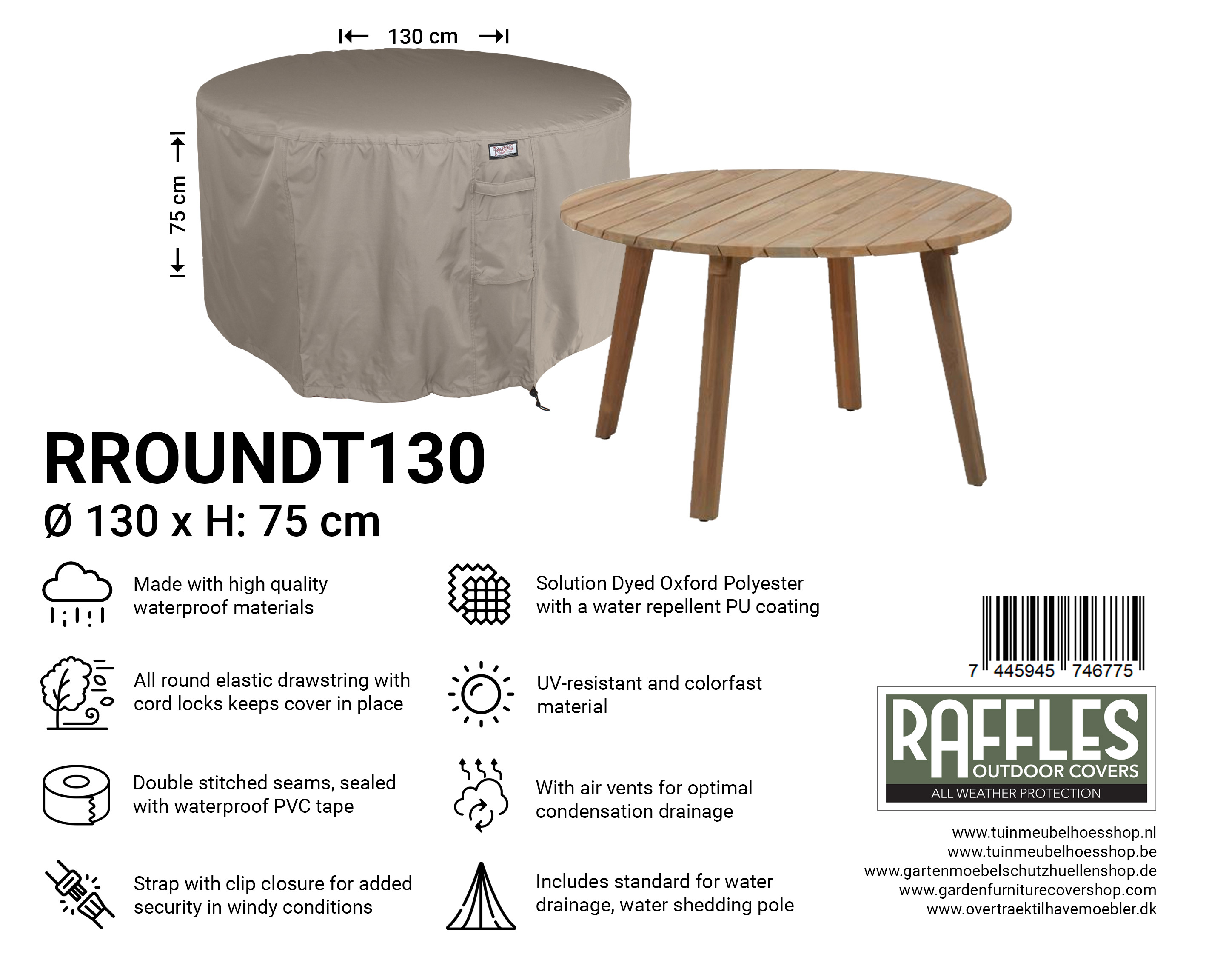 RROUNDT130 hoes ronde tafel Ø 130 cm H: 75 cm