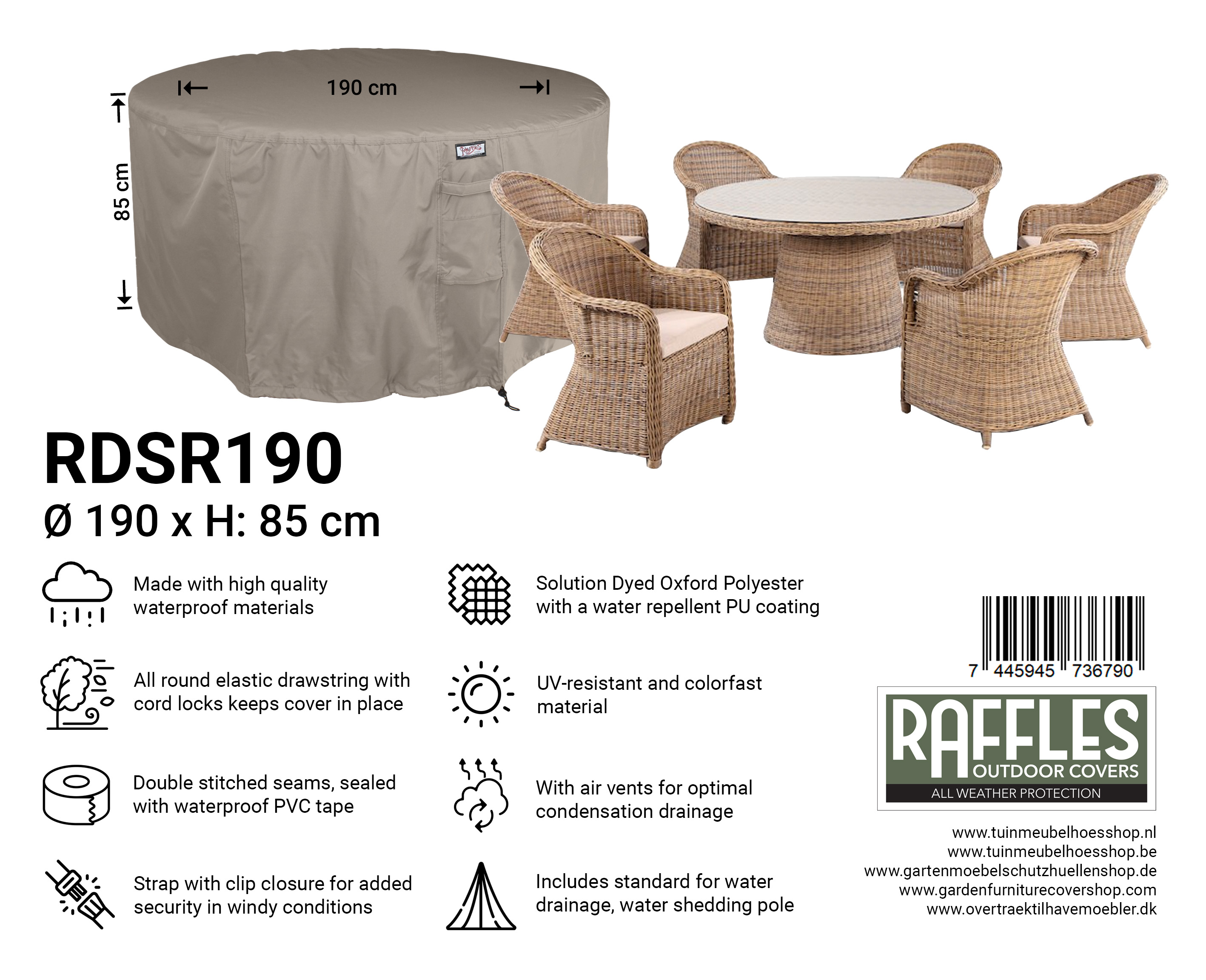 RDSR190_7445945736790 Tuinsethoes rond Ø: 190 cm & H: 85 cm