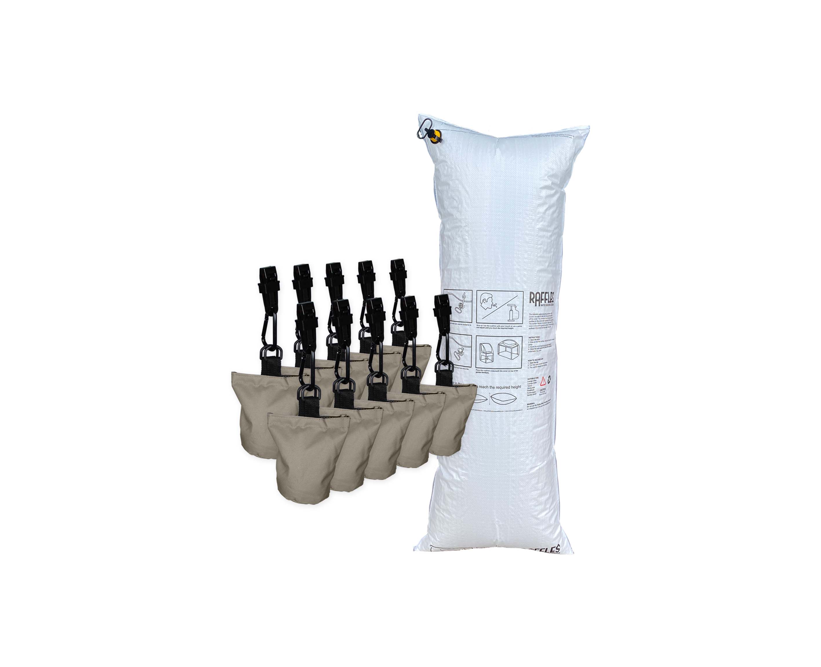 RSBAG10-RWSC16060-plain Water shedding cushion 160 x 60 cm met 10 zandzakjes
