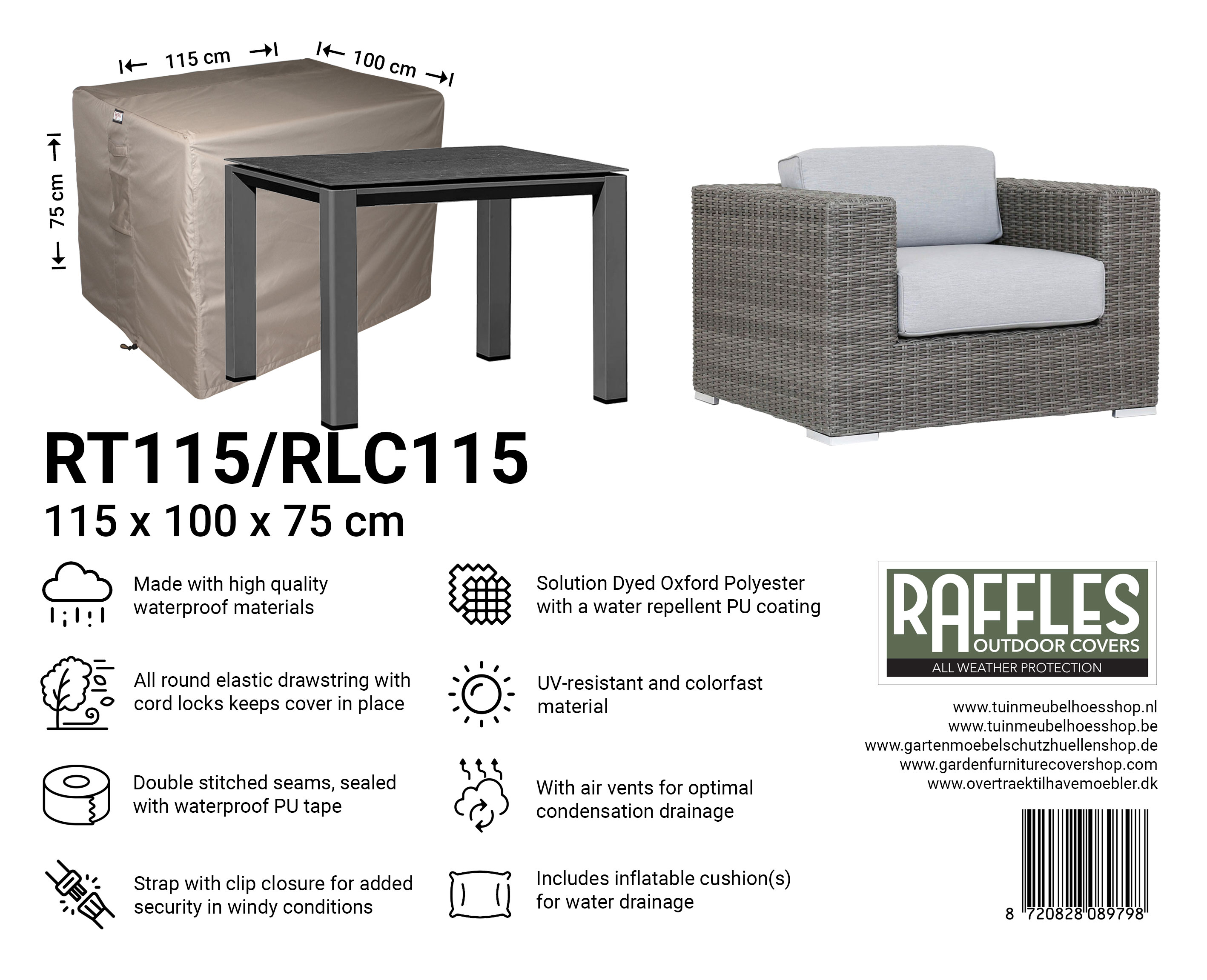 Beschermhoes voor tuintafel 115 x 100 H: 75 cm Beschermhoes voor tuintafel 115 x 100 H: 75 cm
