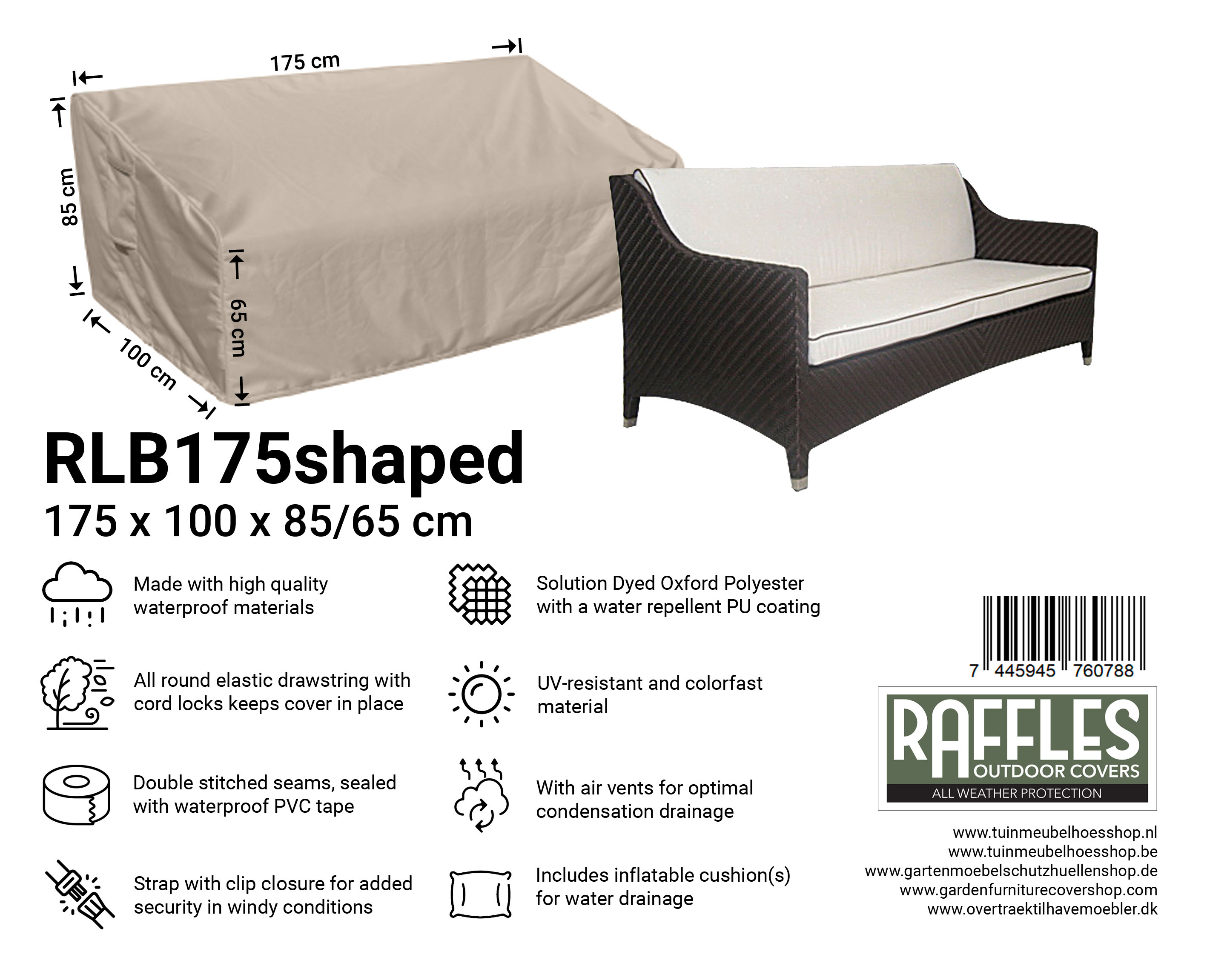 RLB175shaped_7445945760788Wgx8WIWvax8x2 Hoes voor loungebank met hoge rugleuning 175 x 100 H: 65/85 cm