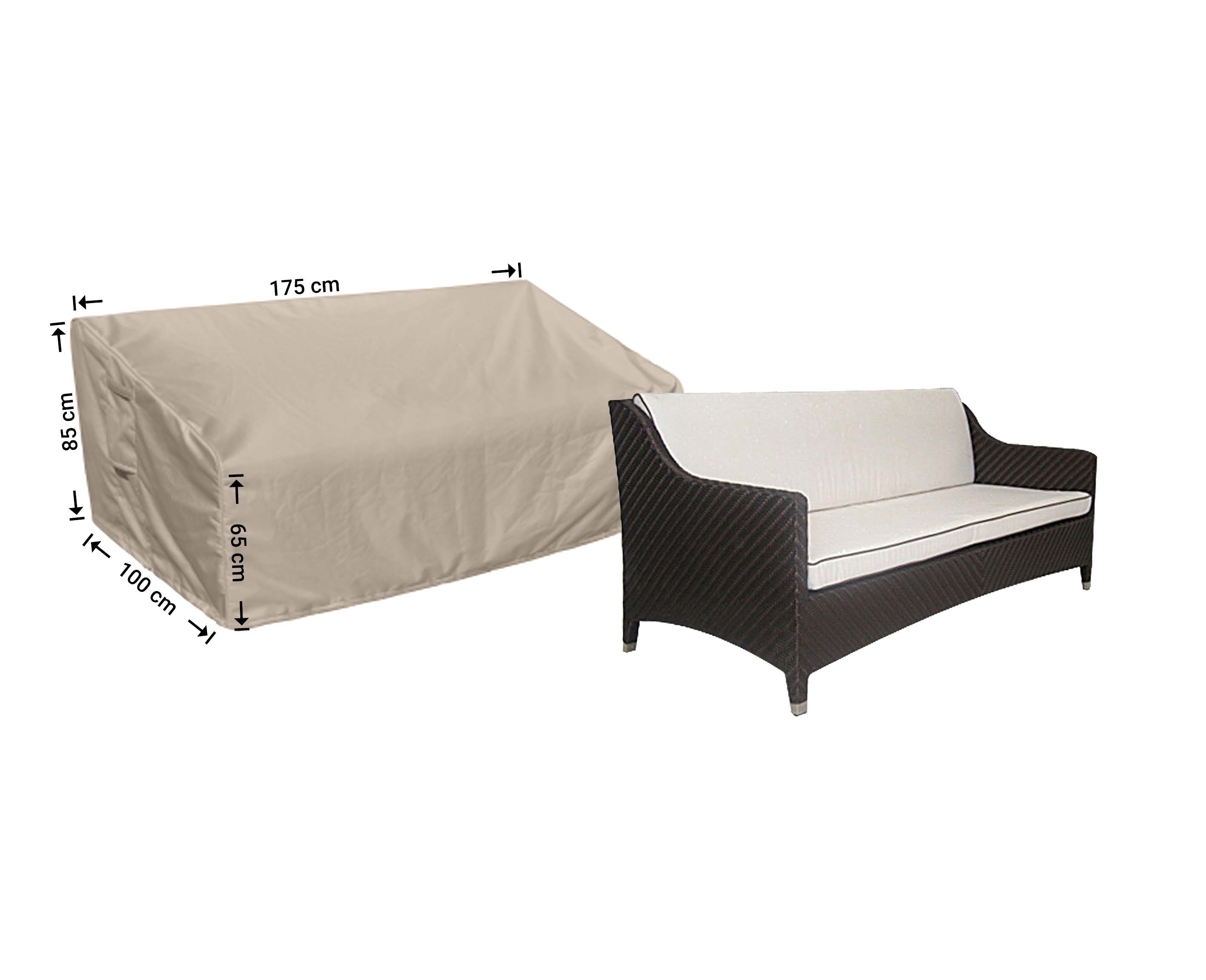 RLB175shaped_hoes-afmetingen-meubel Beschermhoes loungebank 175 x 100 H: 85/65 cm