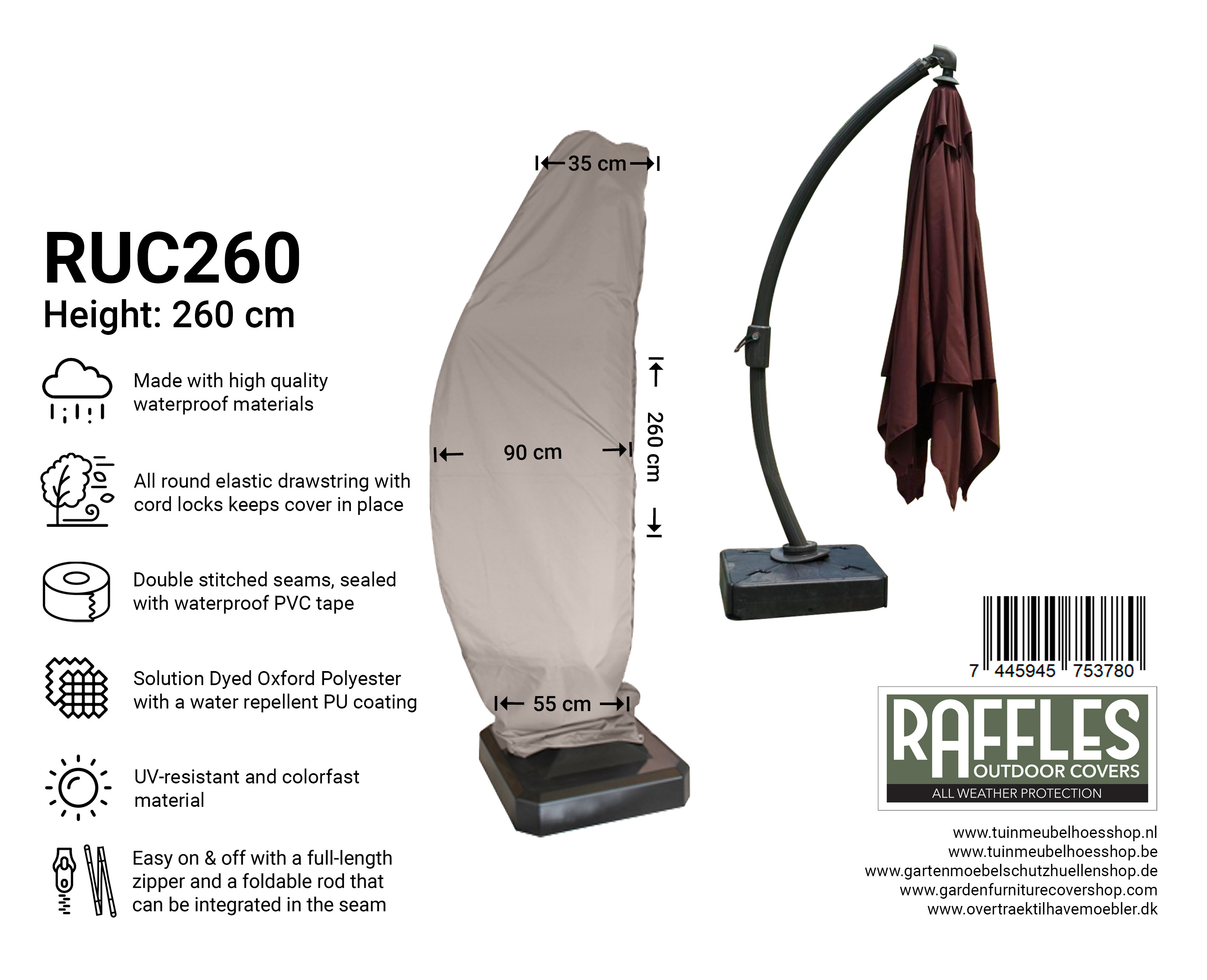 RUC260 afdekhoes zweefparasol H: 260 cm