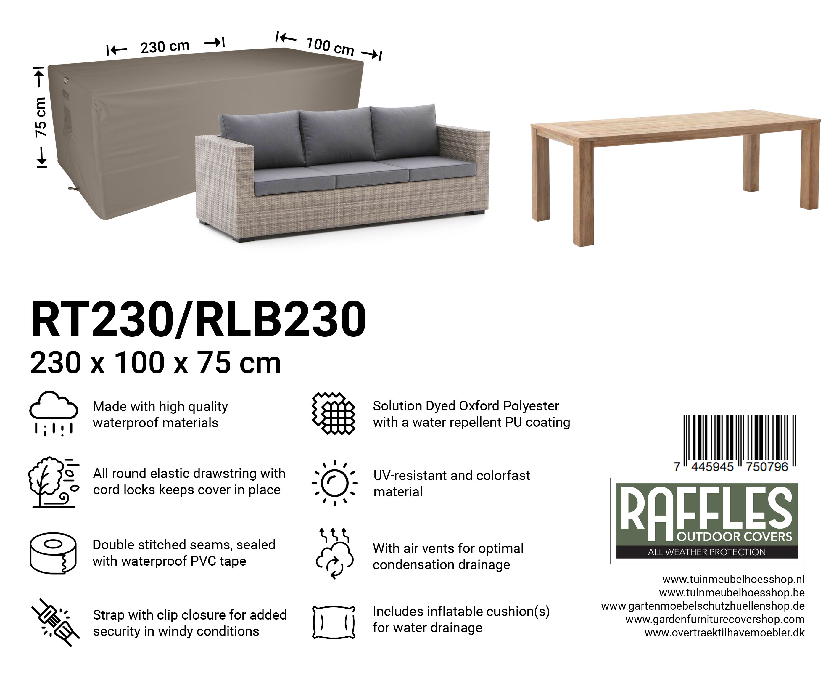 RT230-RLB230_7445945750796-7445945743729c9tnDLY18zgKR RT230/RLB230 hoes voor tuintafel/lounge bank 230 x 100 H: 75 cm