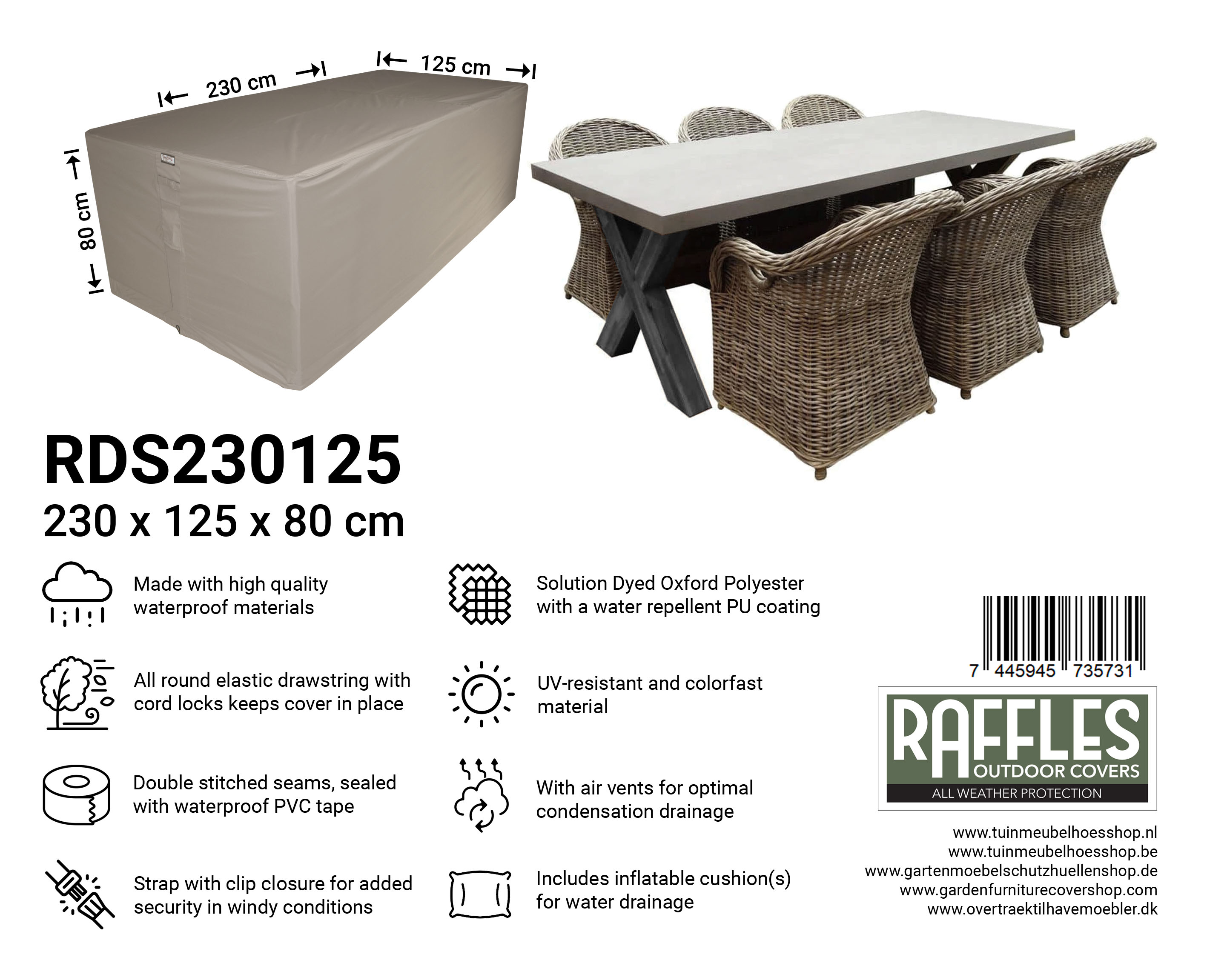RDS230125_74459457357317MOmG9XJonx1a Tuinset beschermhoes 230 x 125 H: 80 cm
