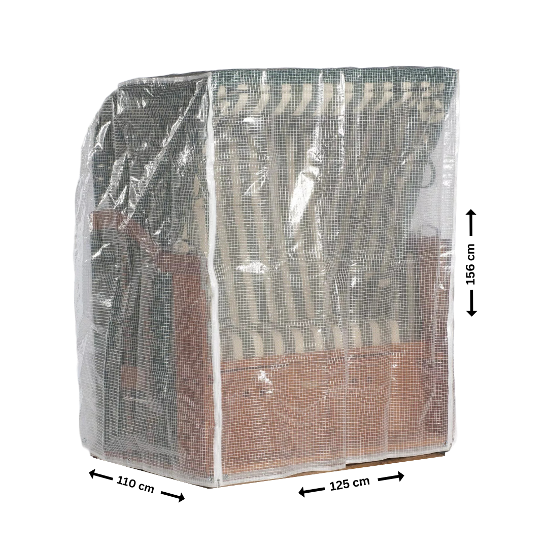 strandkorb-schutzhulle-16 Transparante beschermhoes 125 x 110 H: 156 cm 2-zits strandkorf