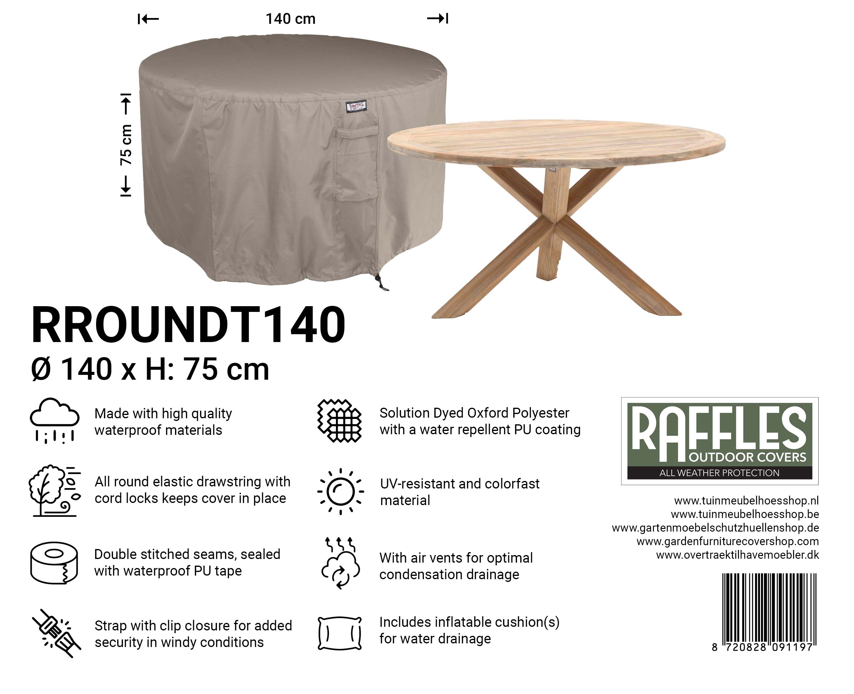 RROUNDT140_08720828091197 Beschermhoes tafel rond Ø: 140 cm & H: 75 cm