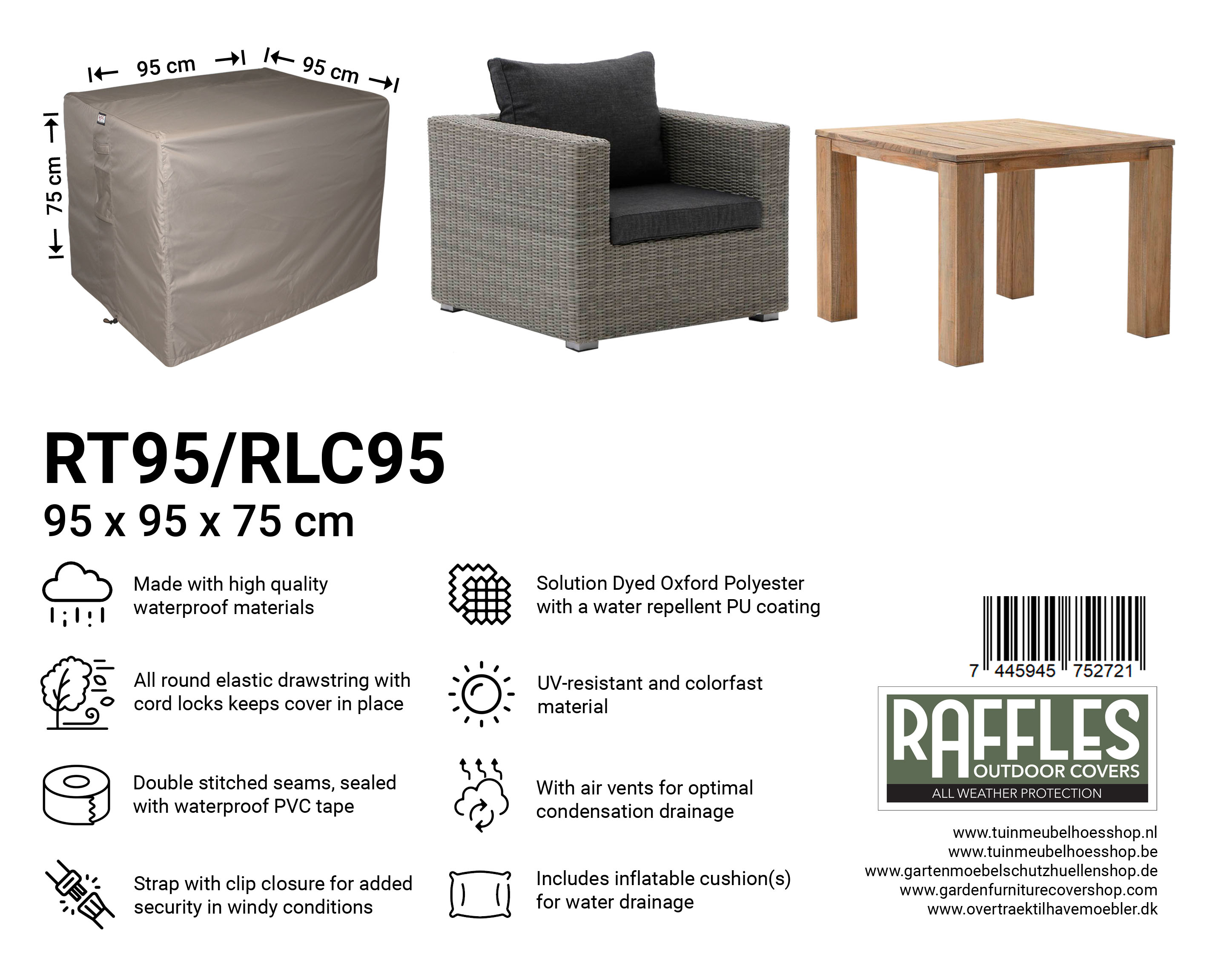 RT95/RLC95 vierkante tafelhoes 95 x 95 cm