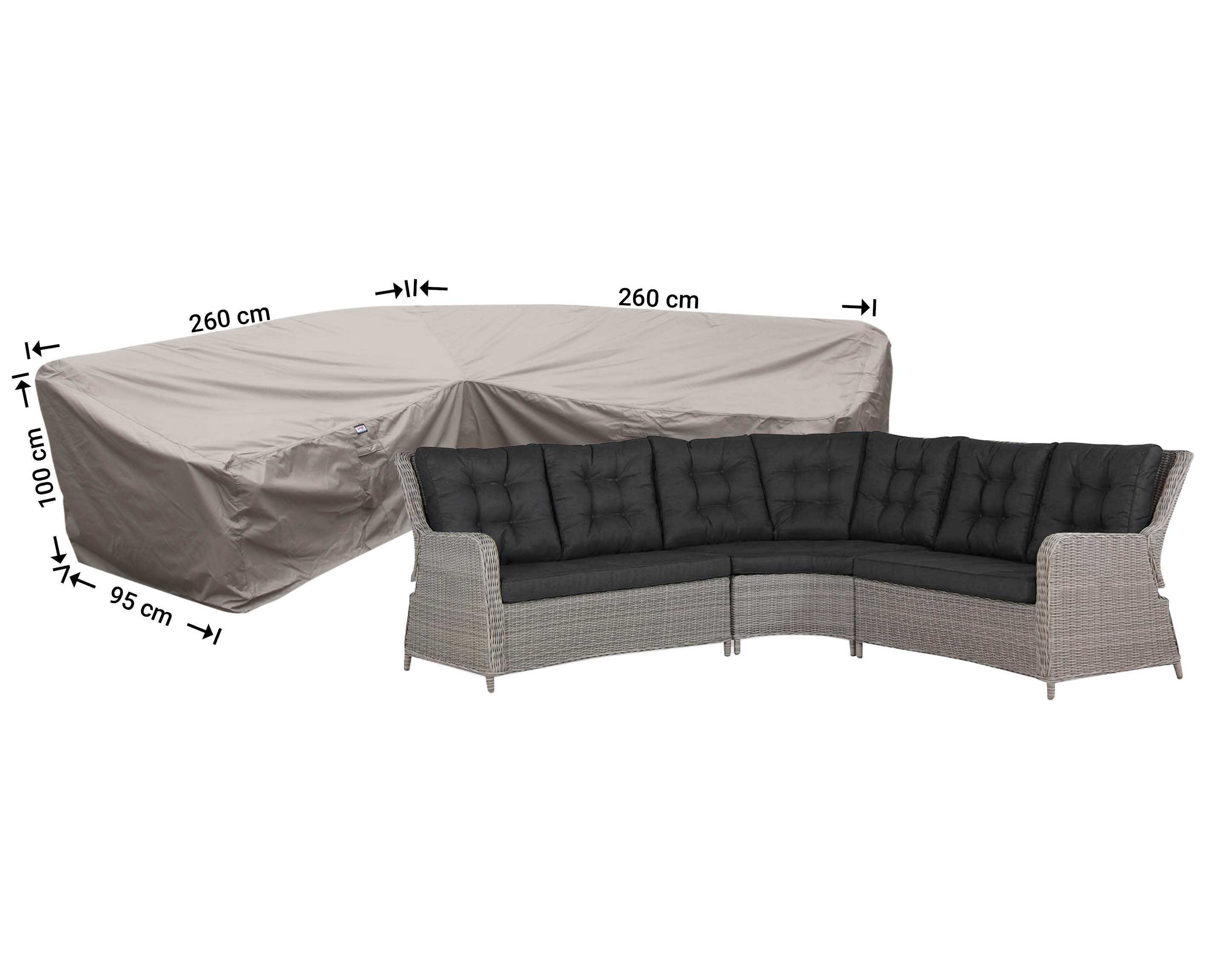 RDLHS260 Hoes hoekbank dining 260 x 260 x 95 H: 100/65 cm