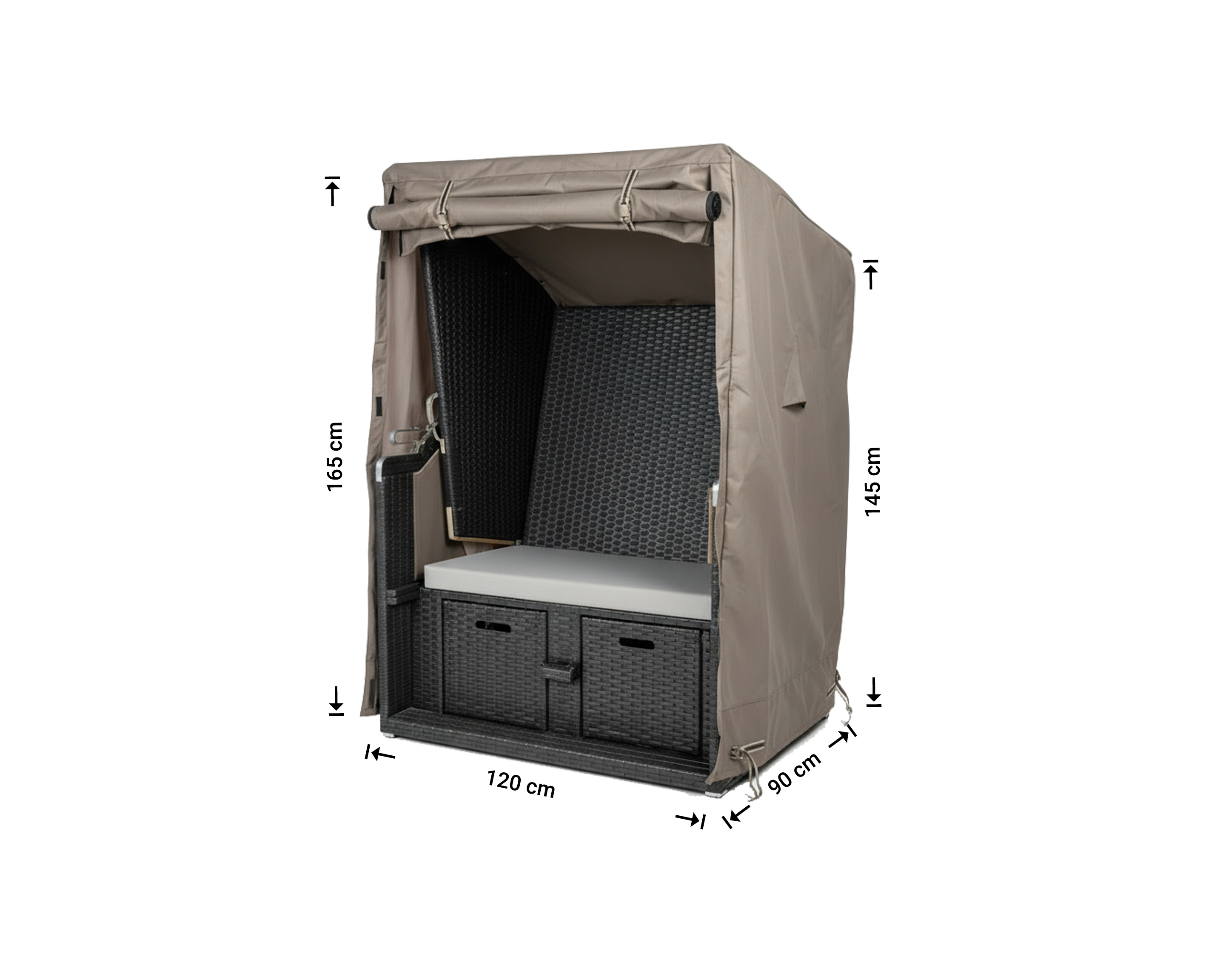 Hoes strandkorf 120 x 90 H: 165 / 145 cm Hoes strandkorf 120 x 90 H: 165 / 145 cm