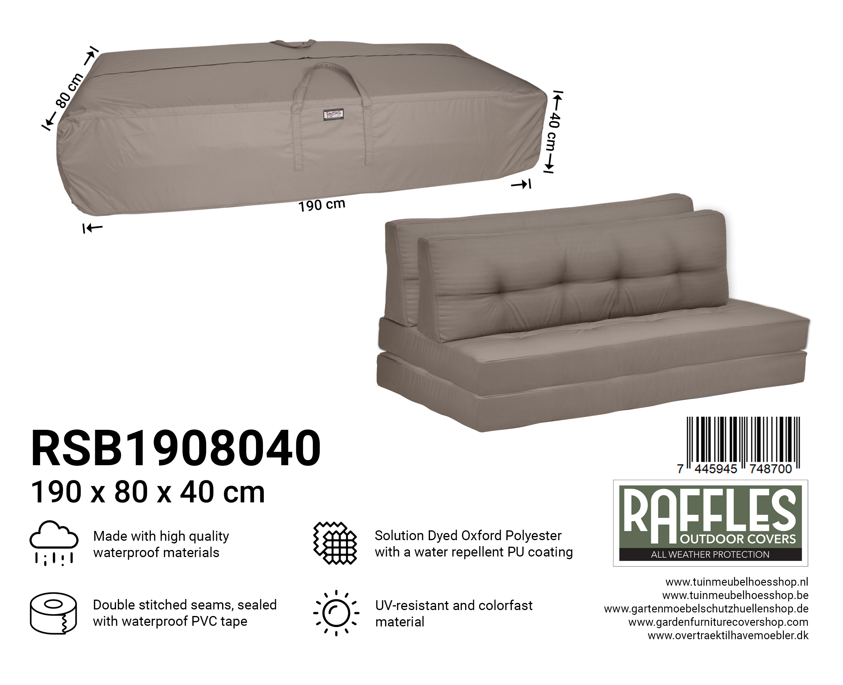 RSB1908040_7445945748700 RSB1908040 opbergtas voor kussen 190 x 80 H: 40 cm