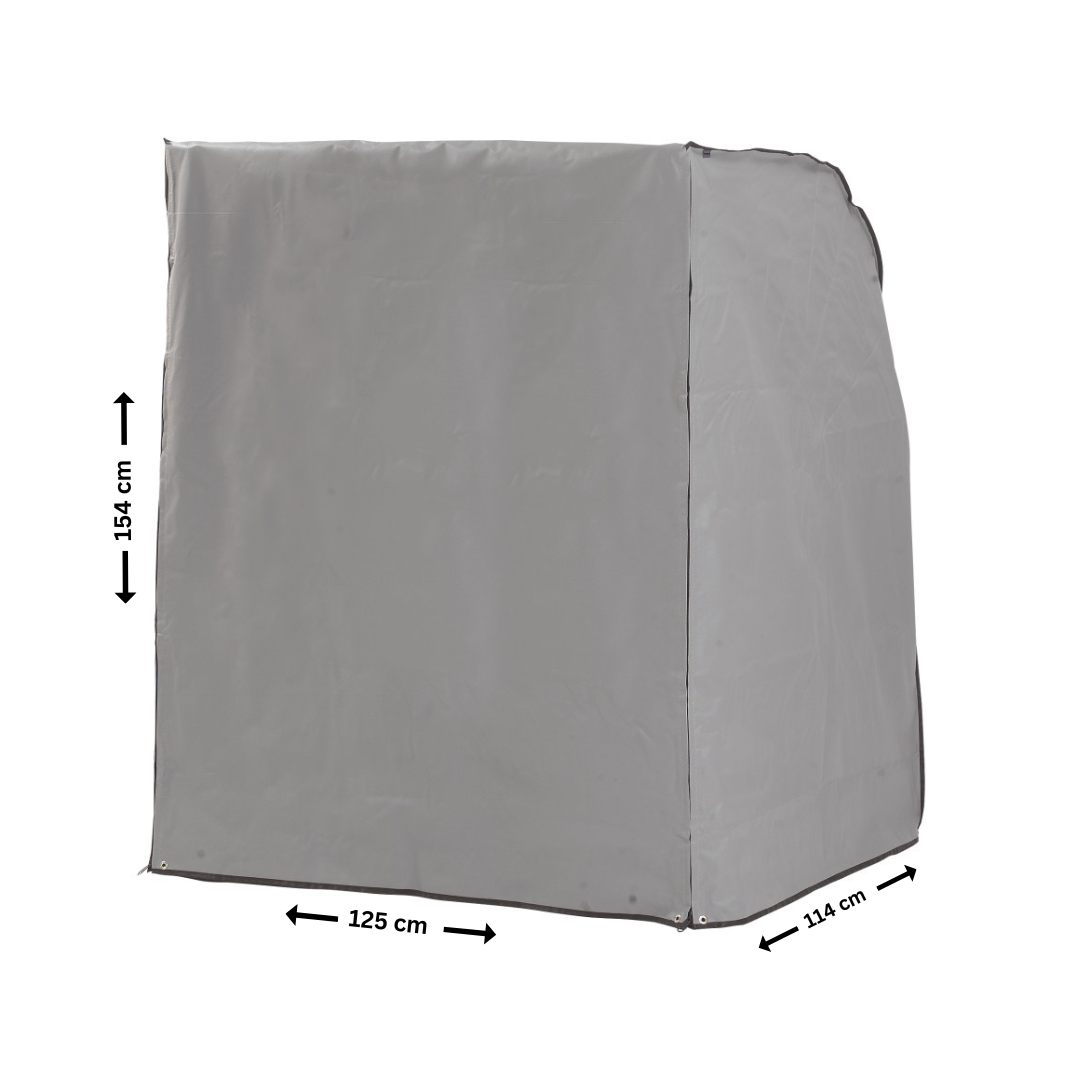 strandkorb-schutzhulle-7 Grijze beschermhoes 125 x 114 H: 154 cm 2-zits strandkorf