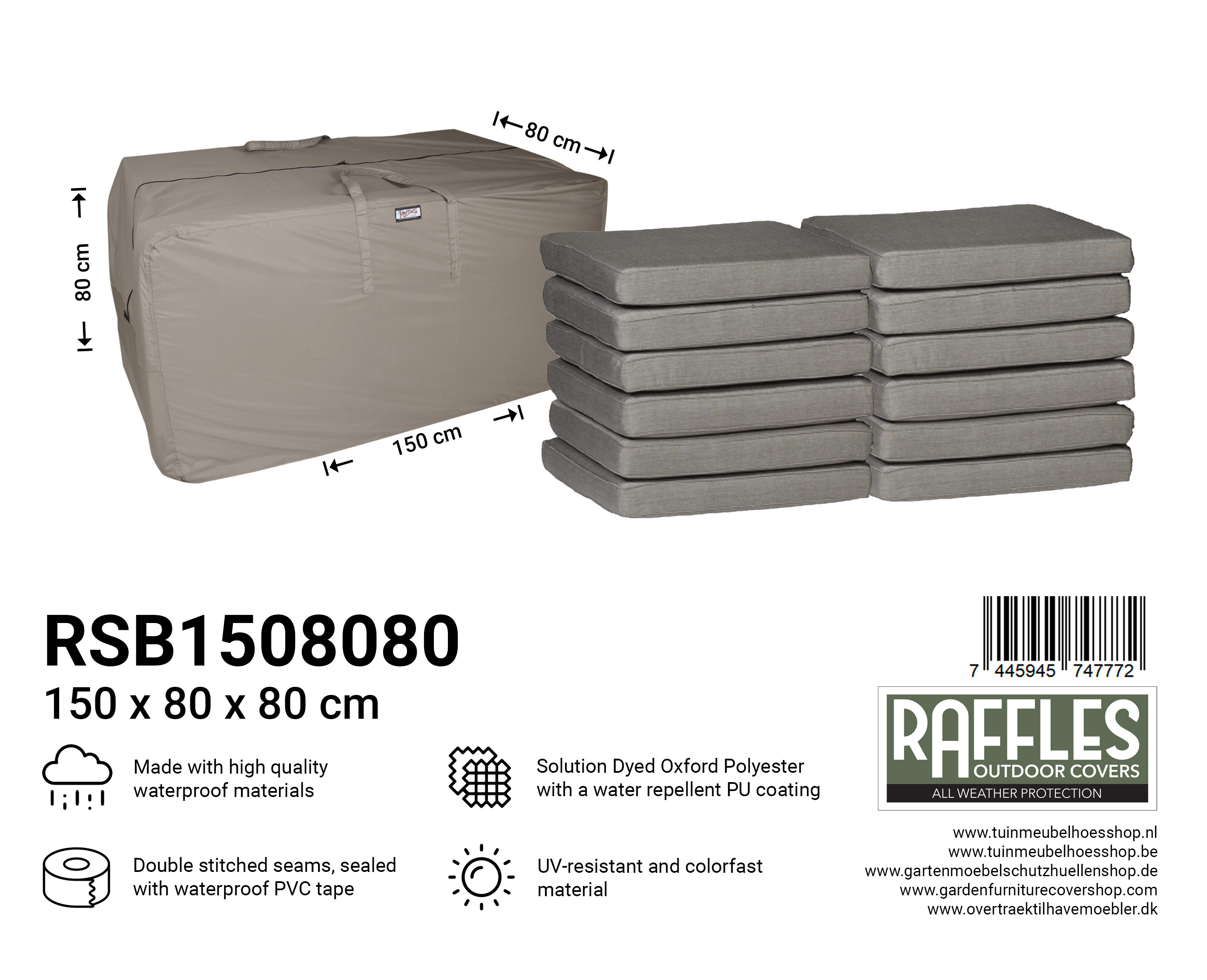 RSB1508080_7445945747772 RSB1508080 opbergtas voor kussens 150 x 80 H: 80 cm