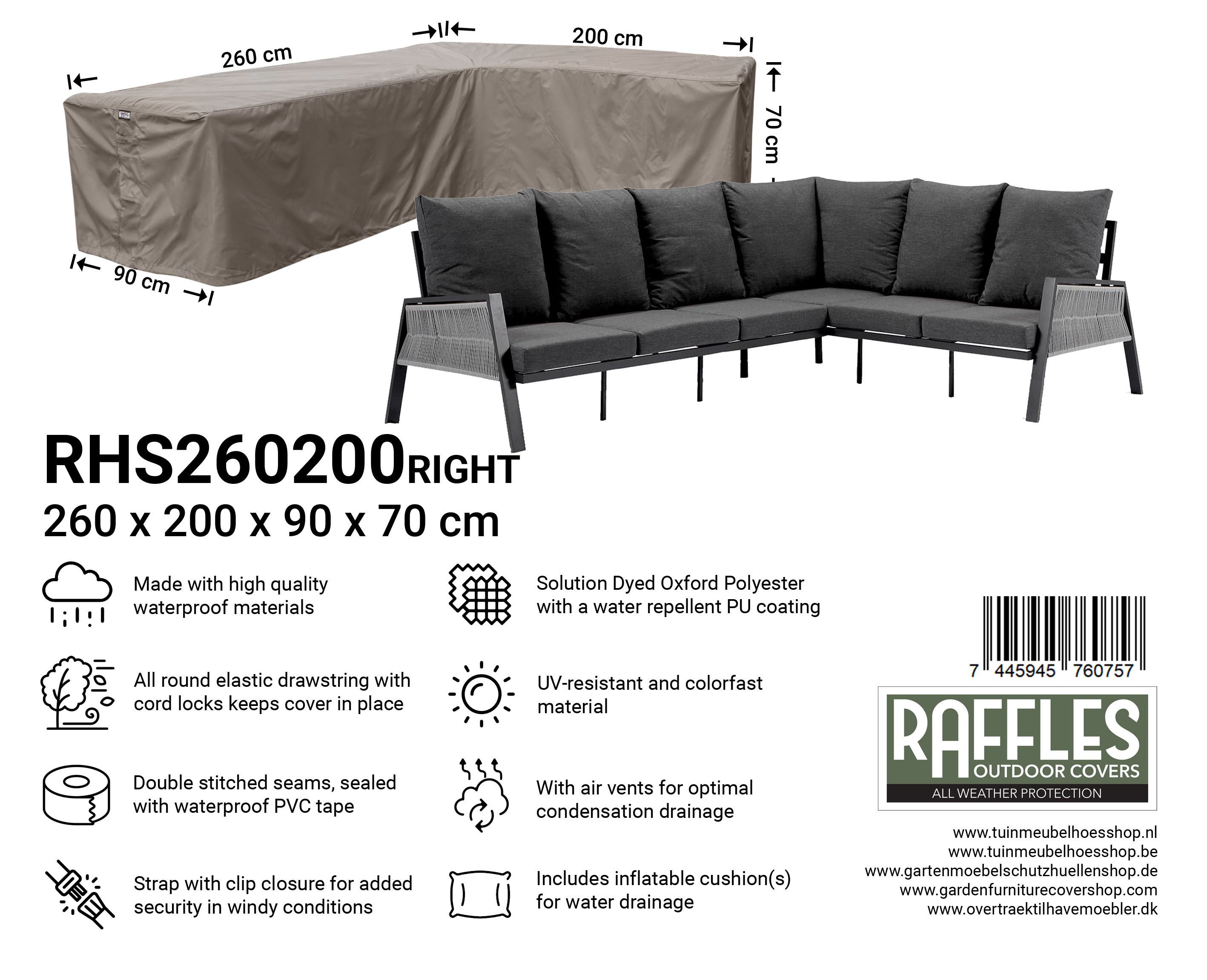 RHS260200right_7445945760757CyfwkmYtRQ4RZ Hoes voor hoekbank 260 x 200 x 90 H: 70 cm