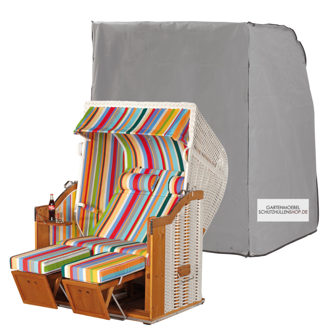 strandkorb-schutzhulle-8 Grijze beschermhoes 125 x 114 H: 154 cm 2-zits strandkorf