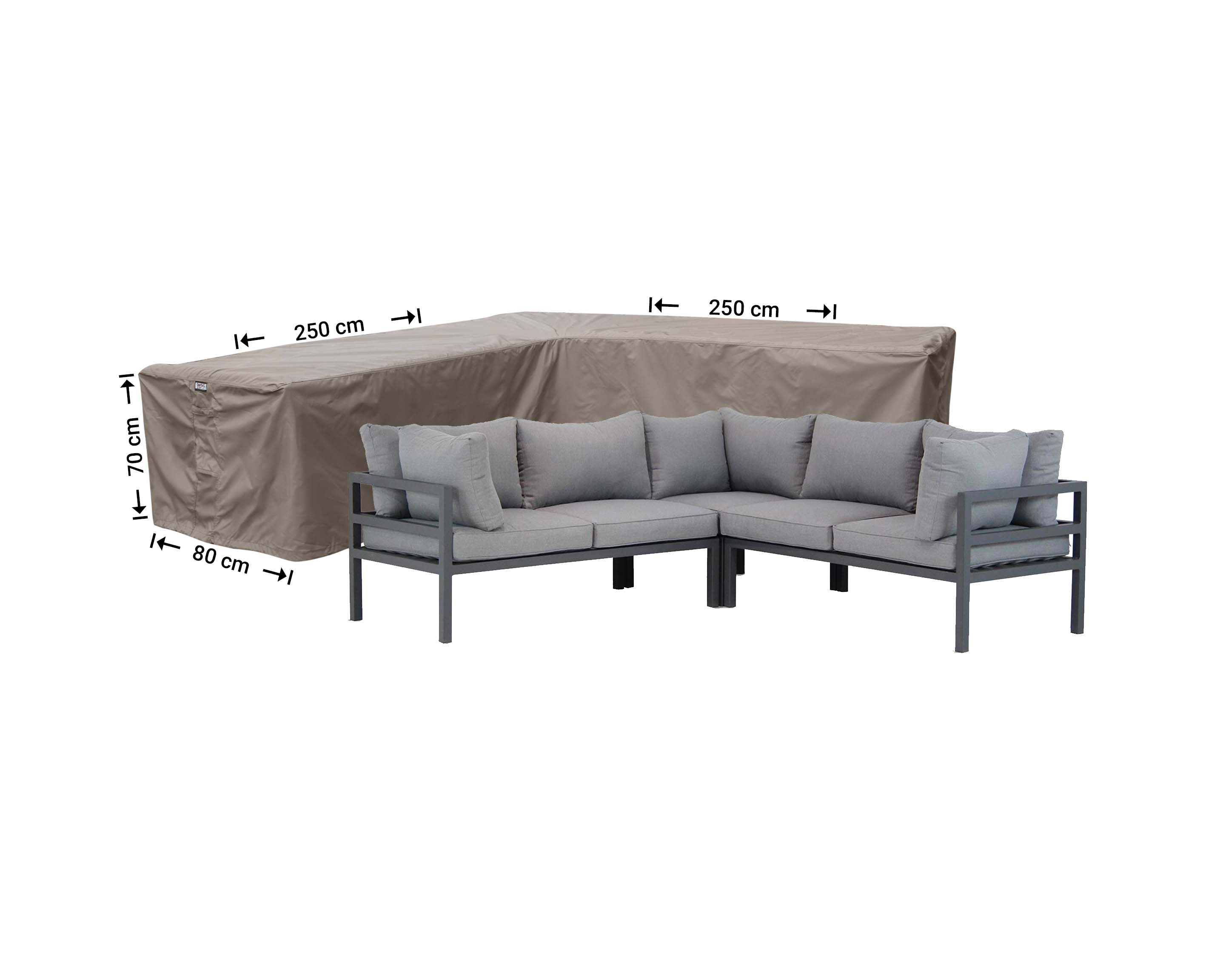 RHS250small_hoes-afmeting-meubel Hoes loungeset hoek 250 x 250 x 80 H: 70 cm