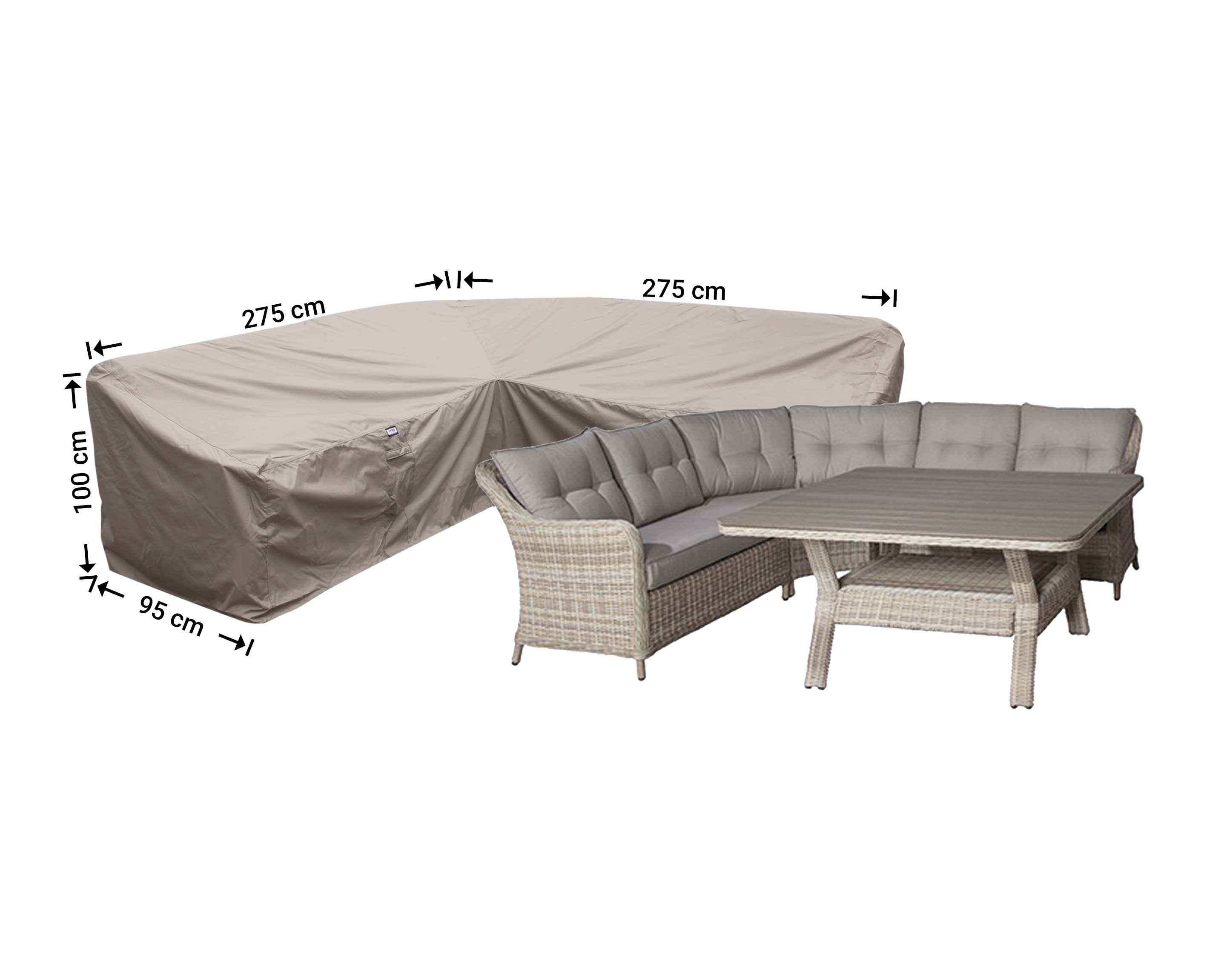 RDLHS275 Hoes voor hoge hoekbank 275 x 275 x 95 H: 100/65 cm