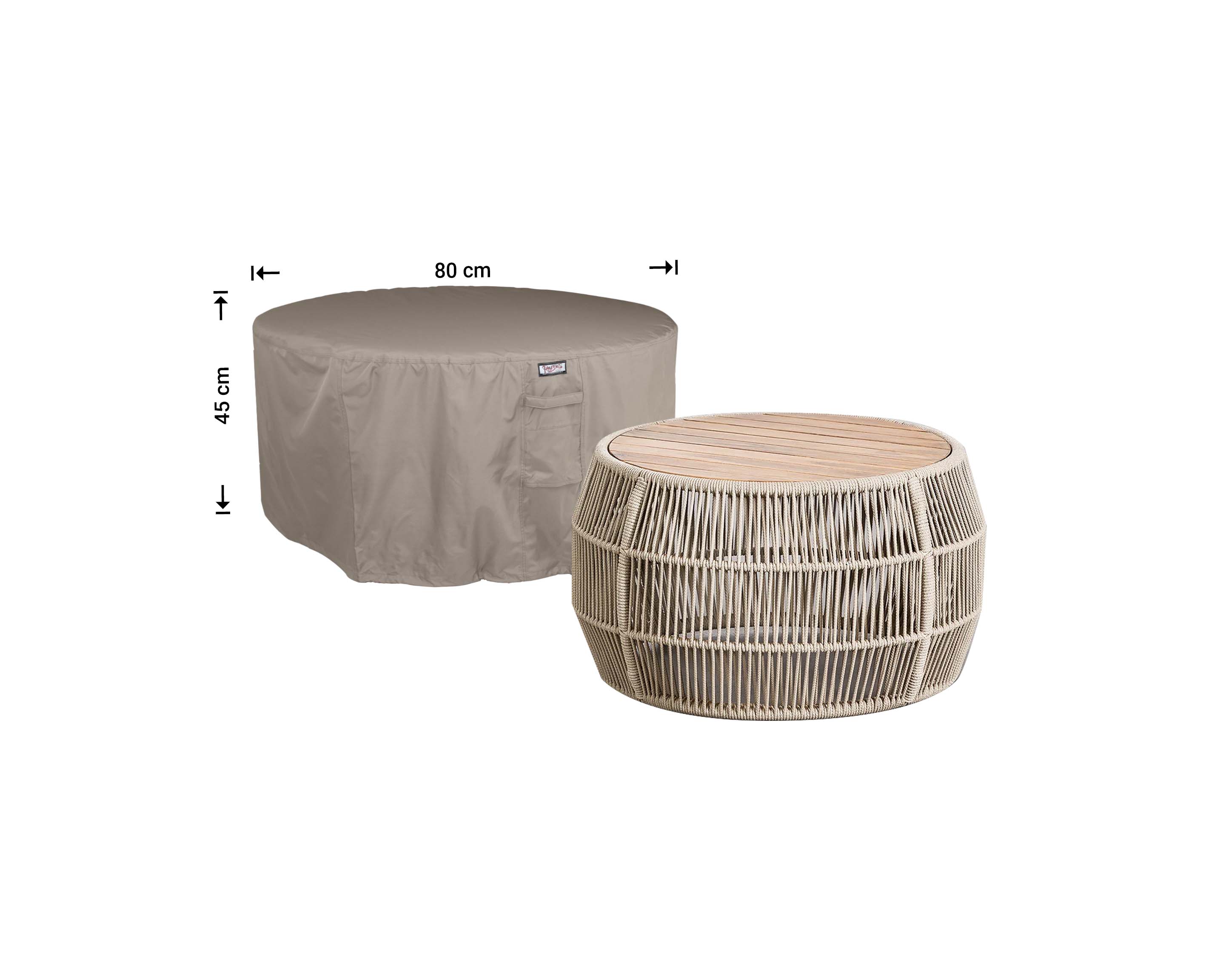 Hoes rond tafeltje diam.: 80 H: 45 cm Hoes rond tafeltje diam.: 80 H: 45 cm