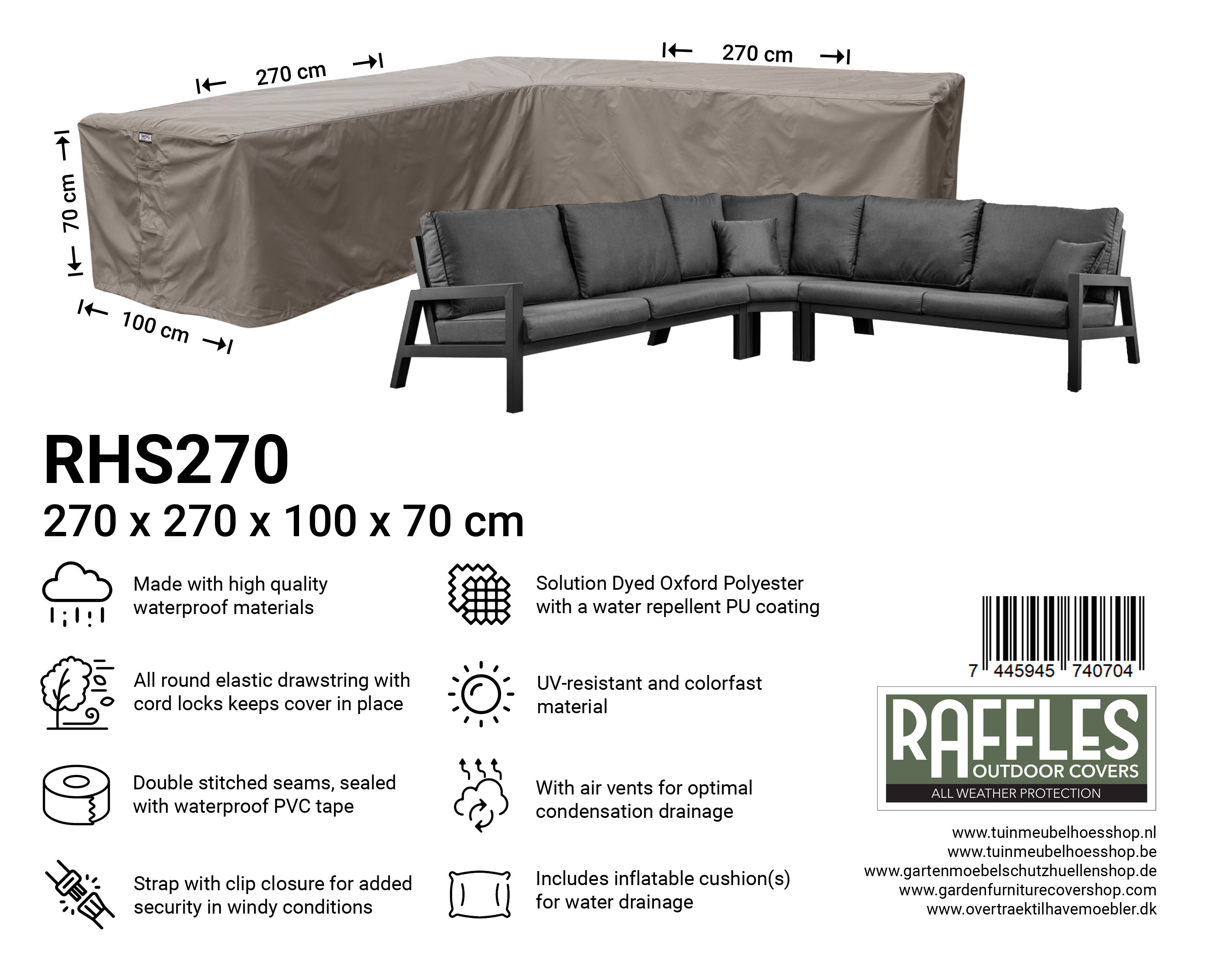 RHS270_7445945740704nciTCBdL9GGMZ Afdekhoes hoekbank 270 x 270 x 100 H: 70 cm - RHS270