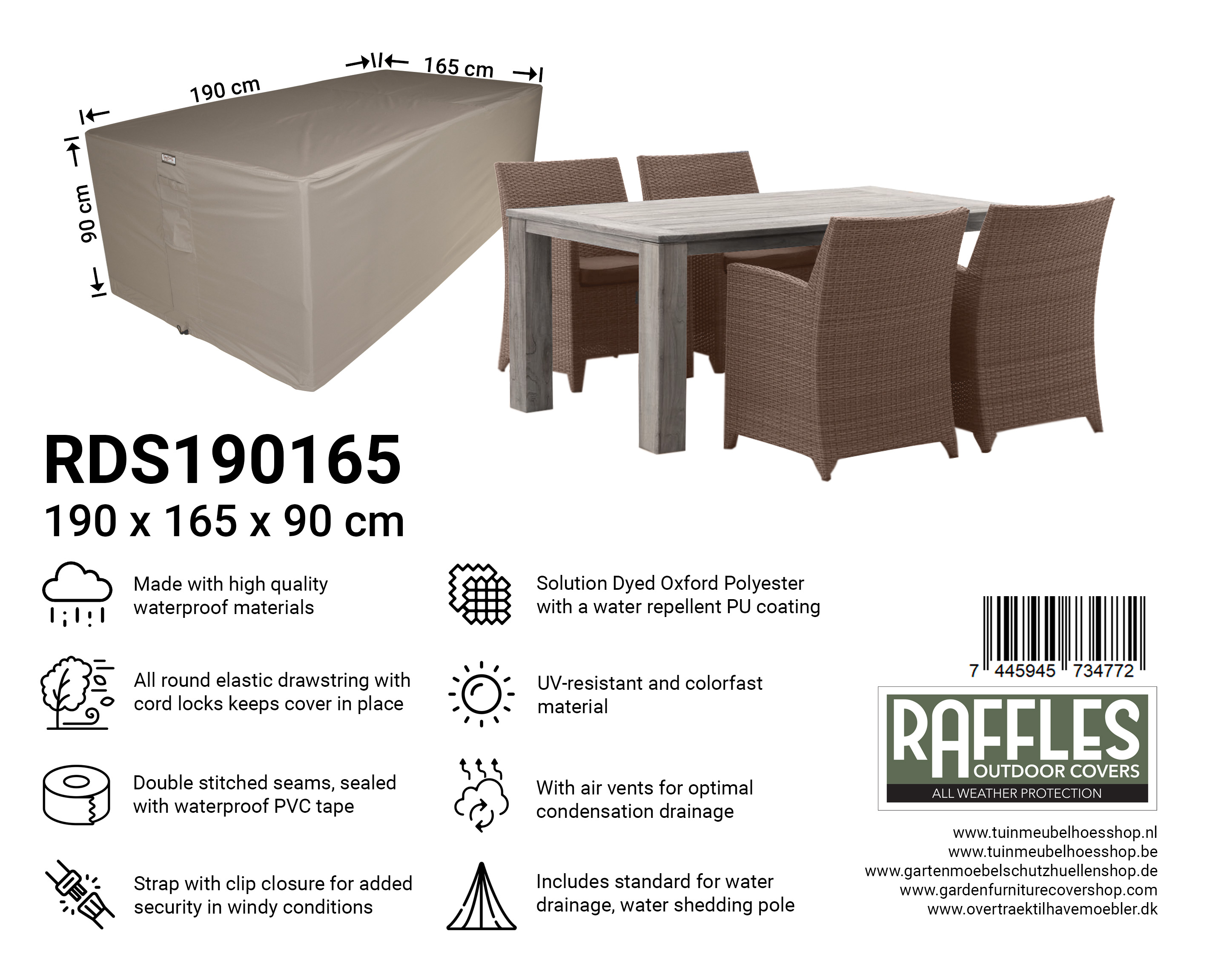 RDS190165_7445945734772 RDS190165 hoes tuinset 190 x 165 H: 90 cm
