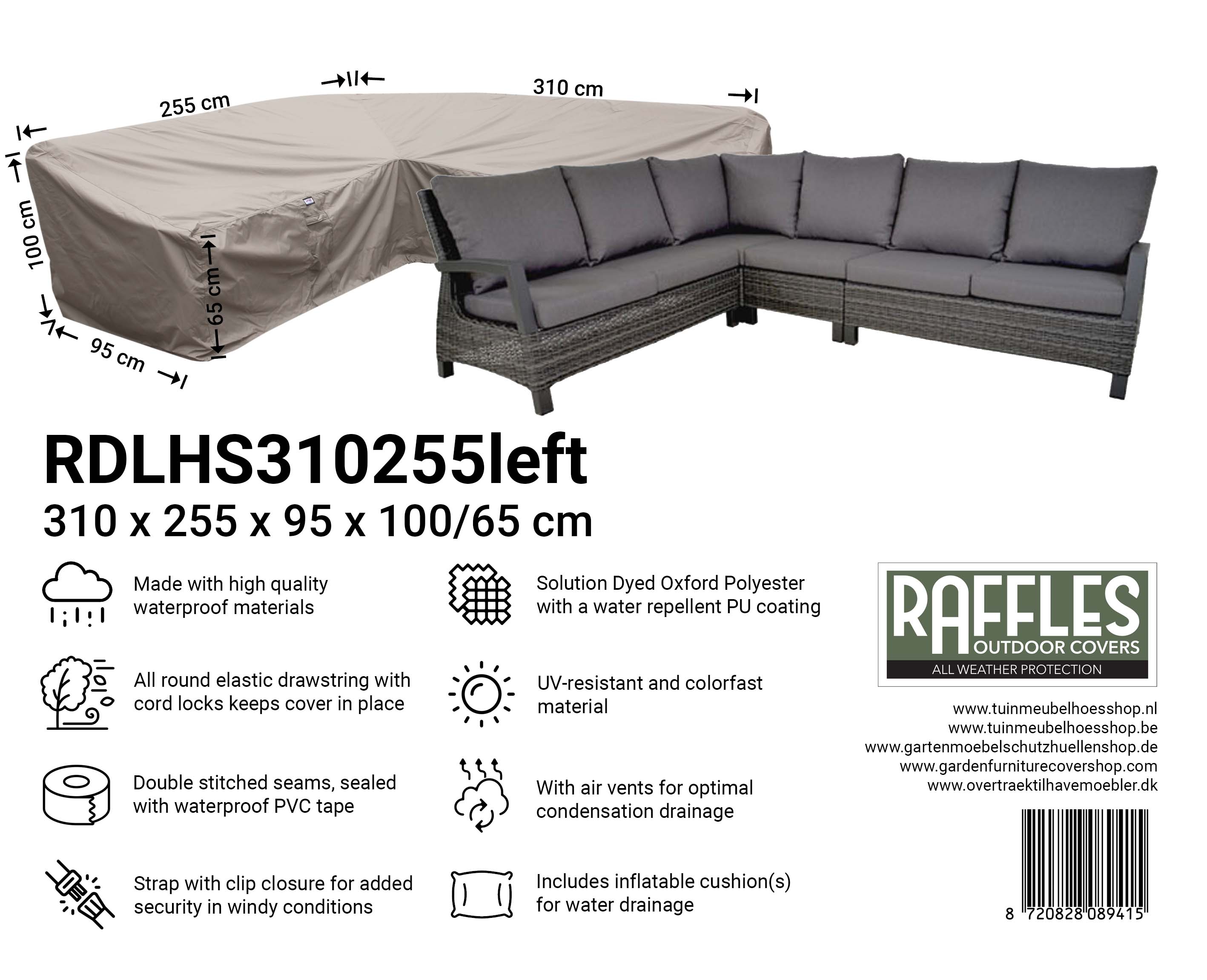 RDLHS310255left_8720828089415 Hoes dining hoekbank 310 x 255 x 95 H: 100/65 cm