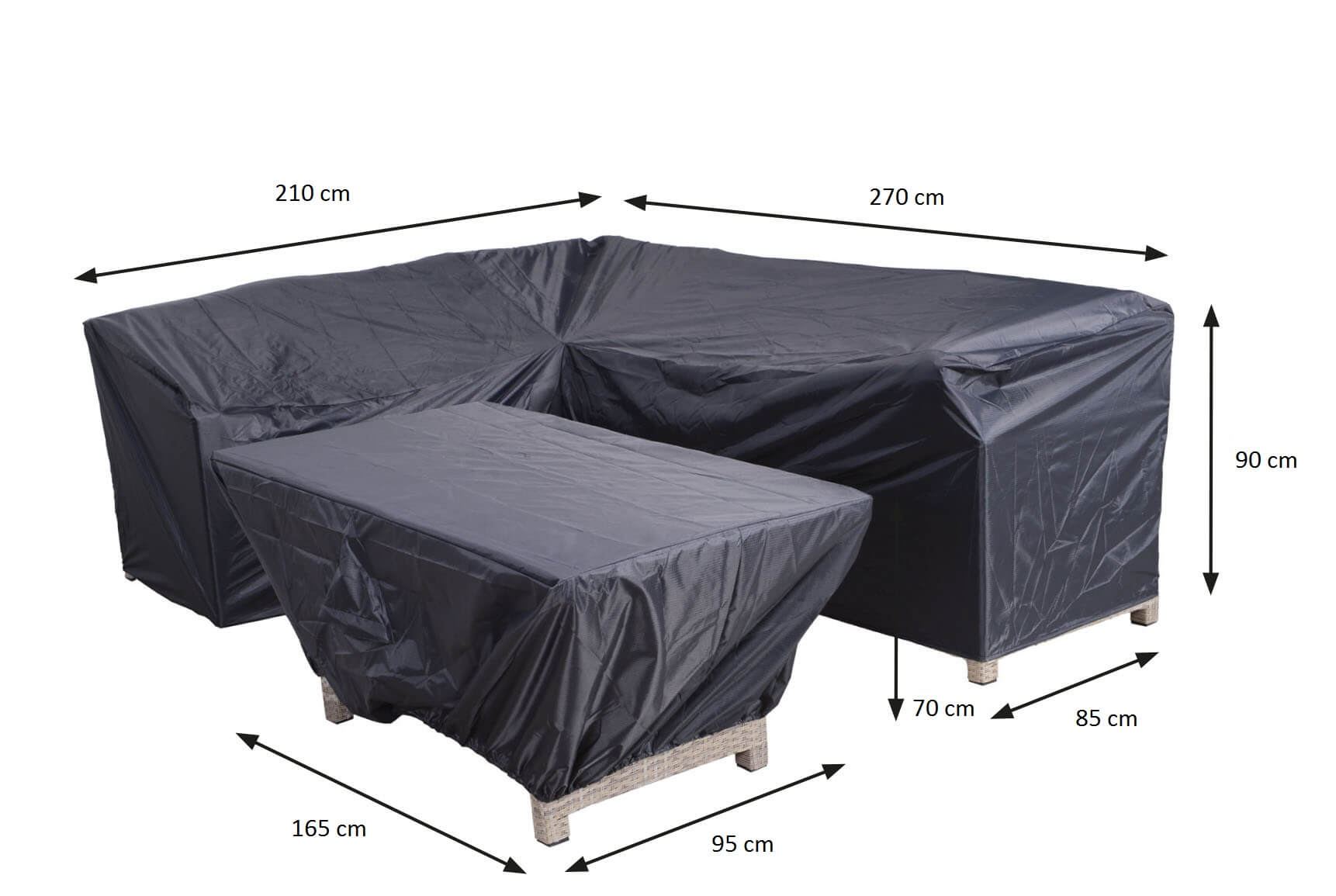 Dininghoekbank en tafelhoes 270 x 210 x 85 H: 90 cm