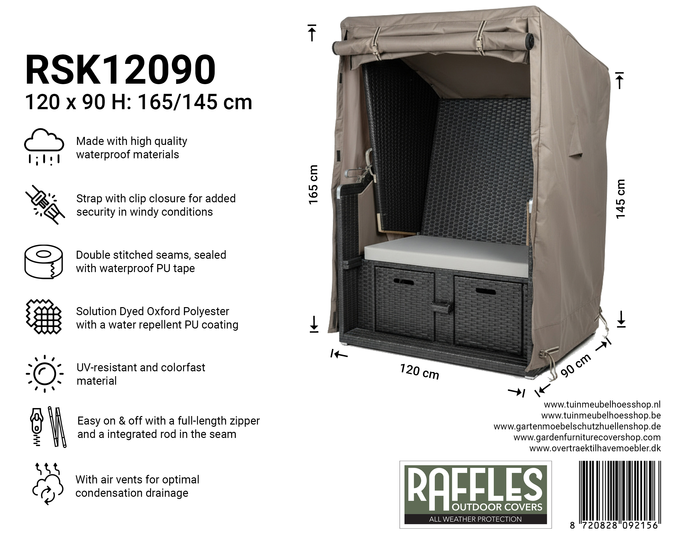 Hoes strandkorf 120 x 90 H: 165 / 145 cm