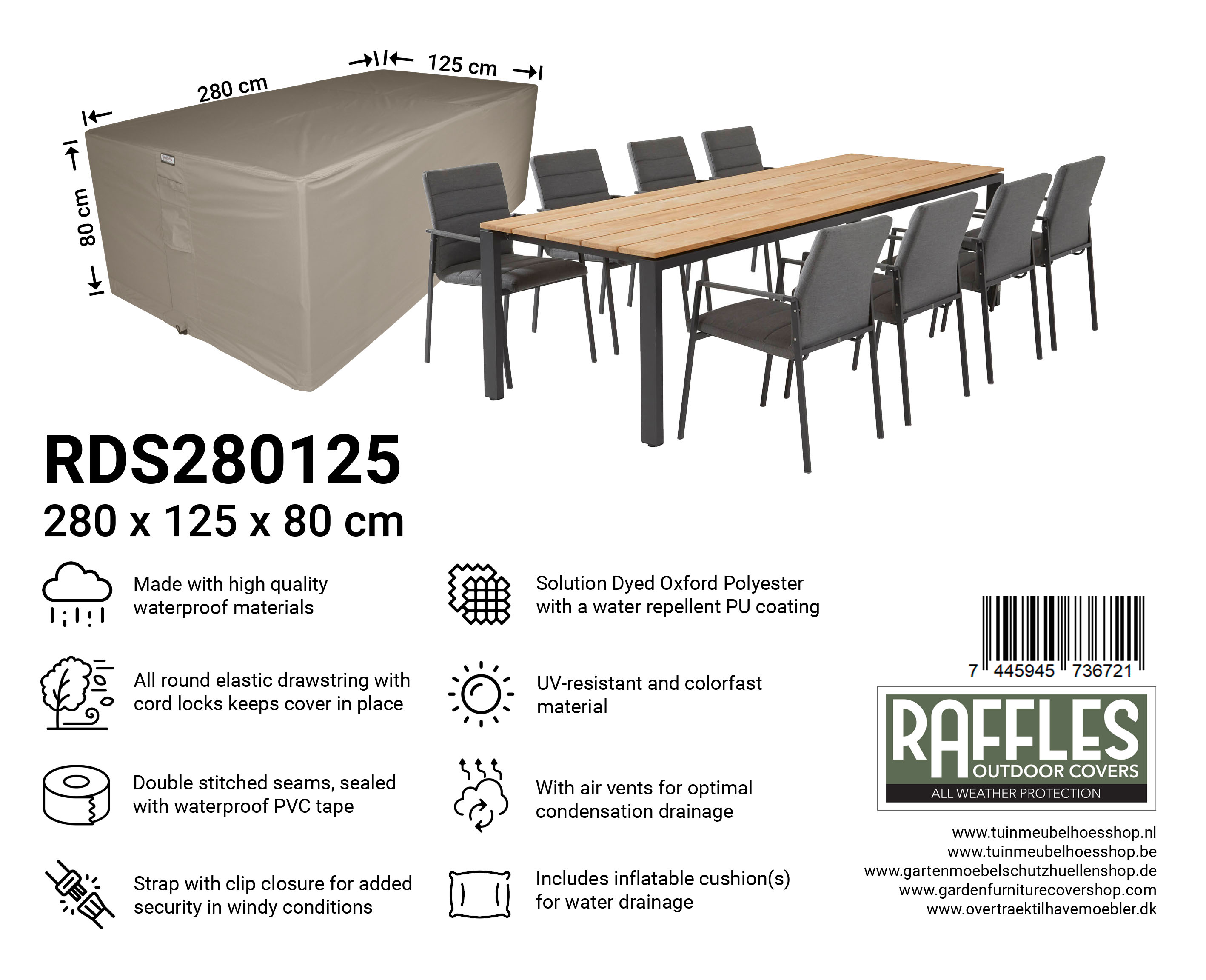 RDS280125_7445945736721wrunGHo2Cwmc0 Rechthoekige tuinset hoes 280 x 125 H: 80 cm