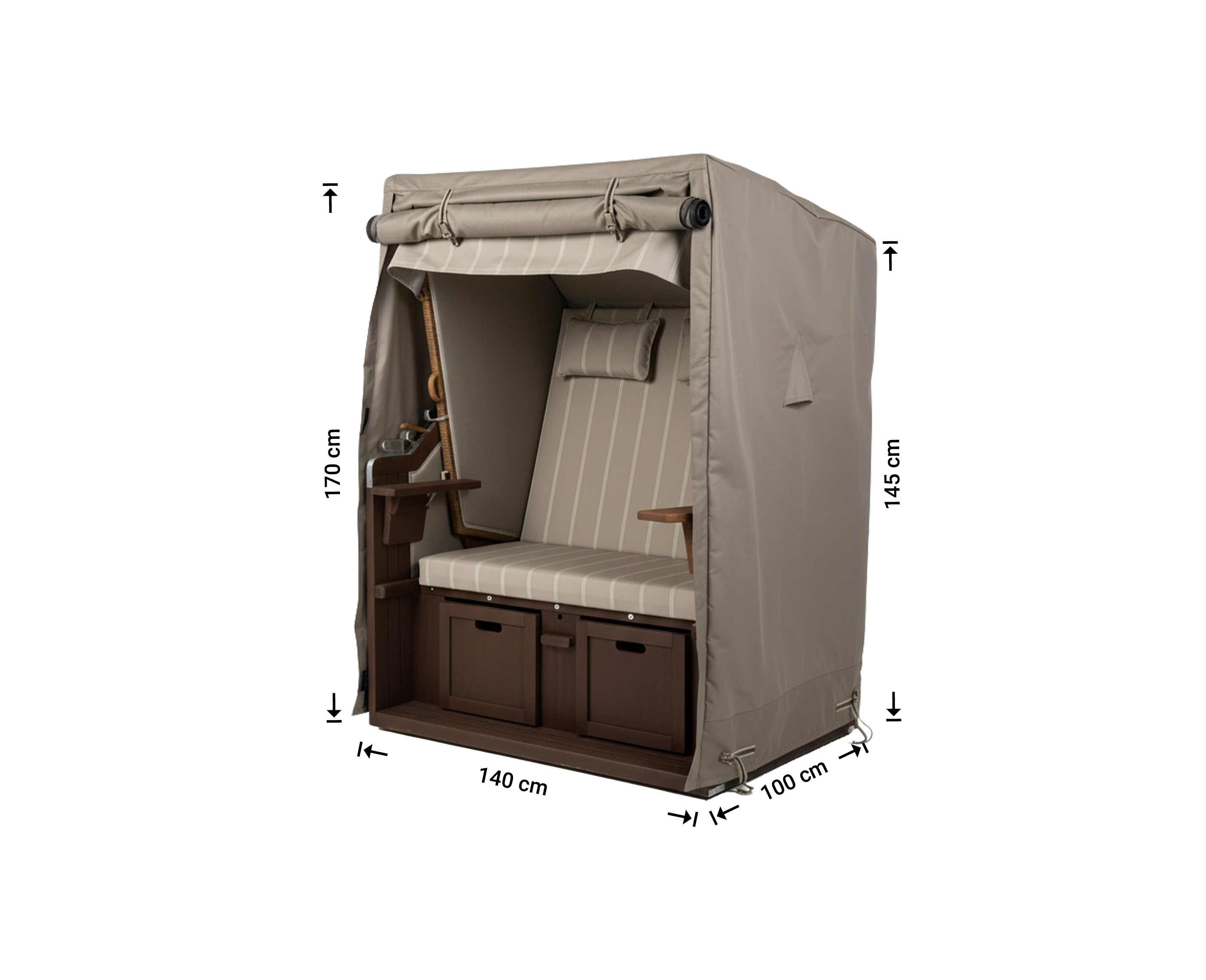 Hoes voor strandkorf 150 x 100 H: 175 / 155 cm  