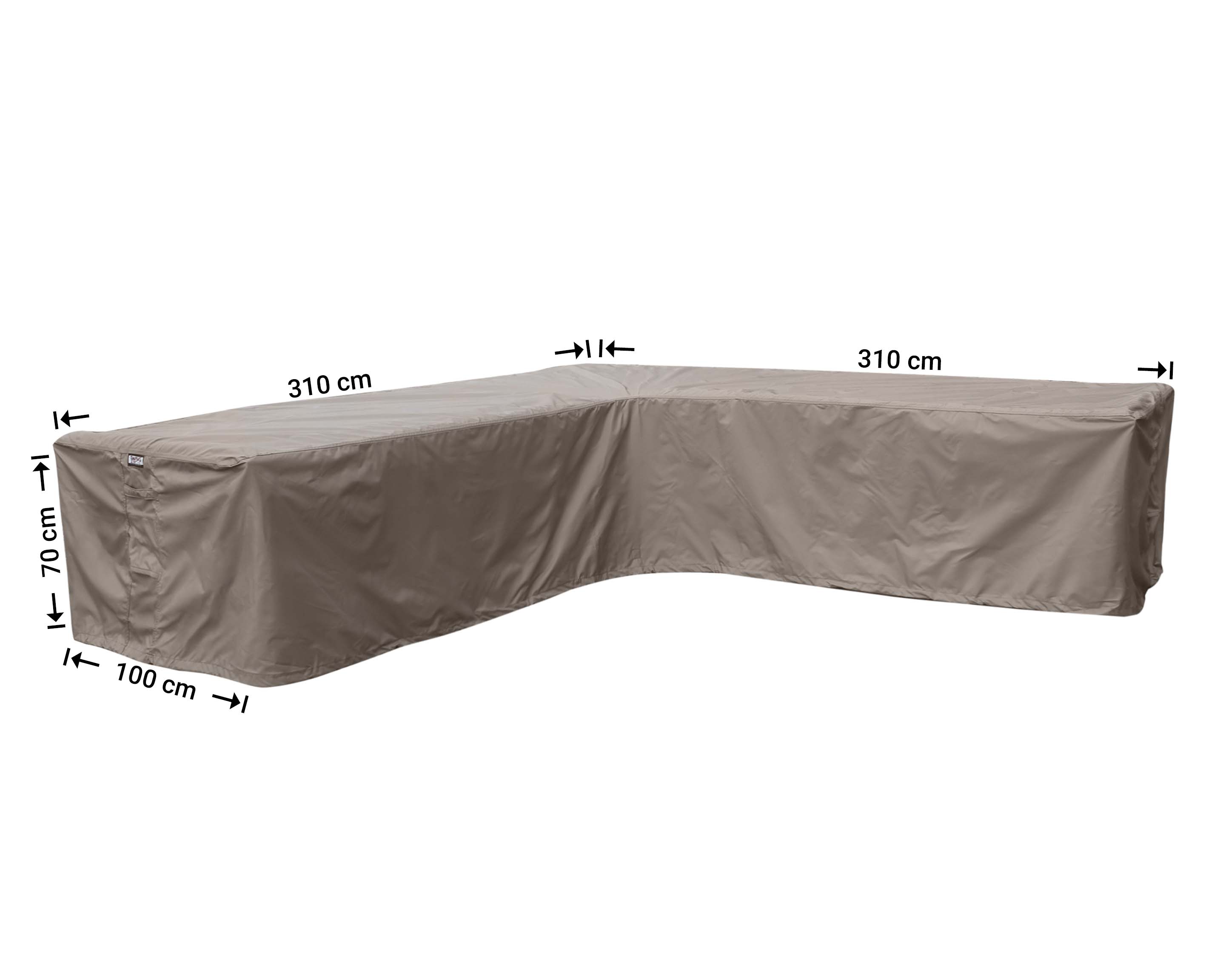 RHS310_hoes-afmetingen Tuinhoes hoekbank 310 x 310 x 100 H: 70 cm