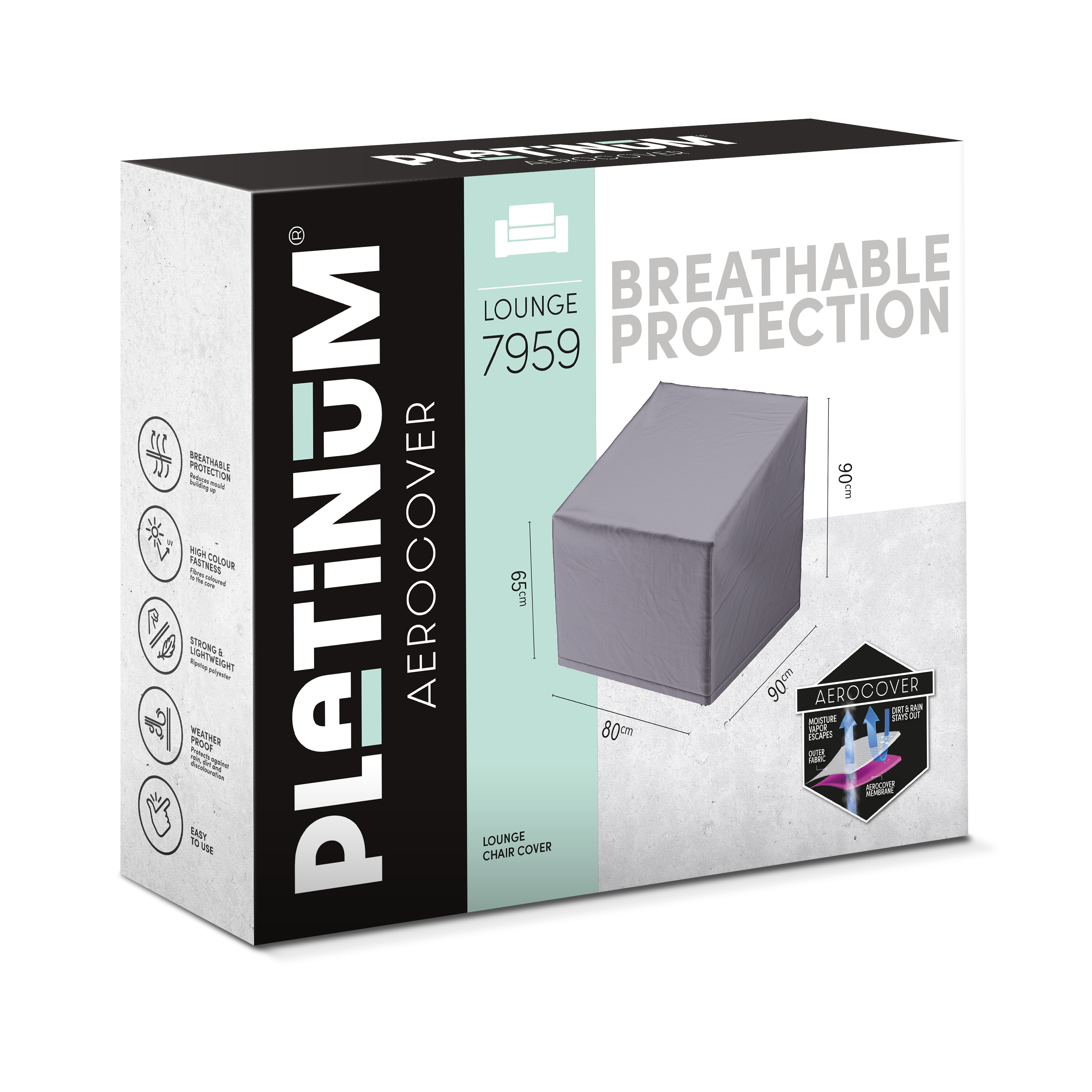 Beschermhoes voor loungestoel 80 x 90 H: 65/90 cm Beschermhoes voor loungestoel 80 x 90 H: 65/90 cm