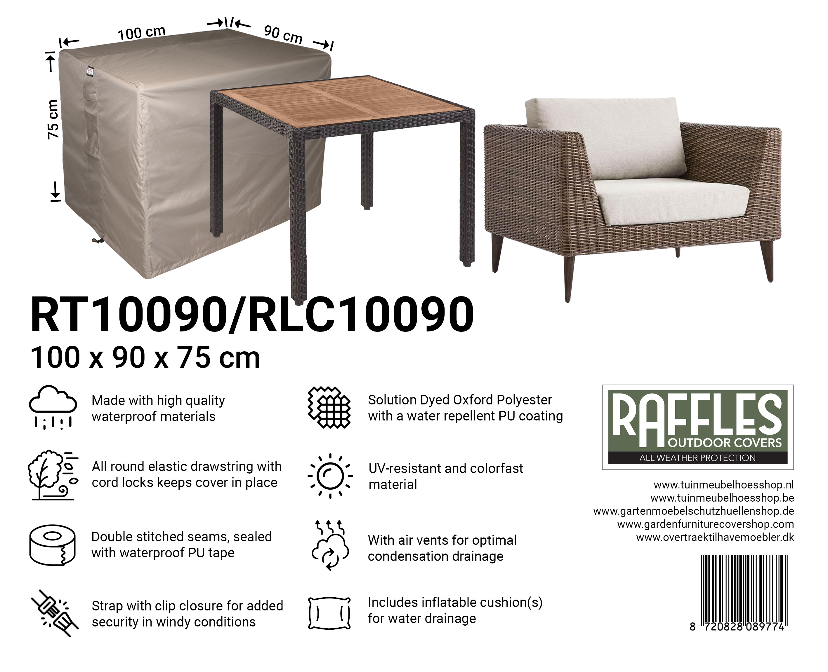 Hoes voor tuintafel 100 x 90 H: 75 cm Hoes voor tuintafel 100 x 90 H: 75 cm