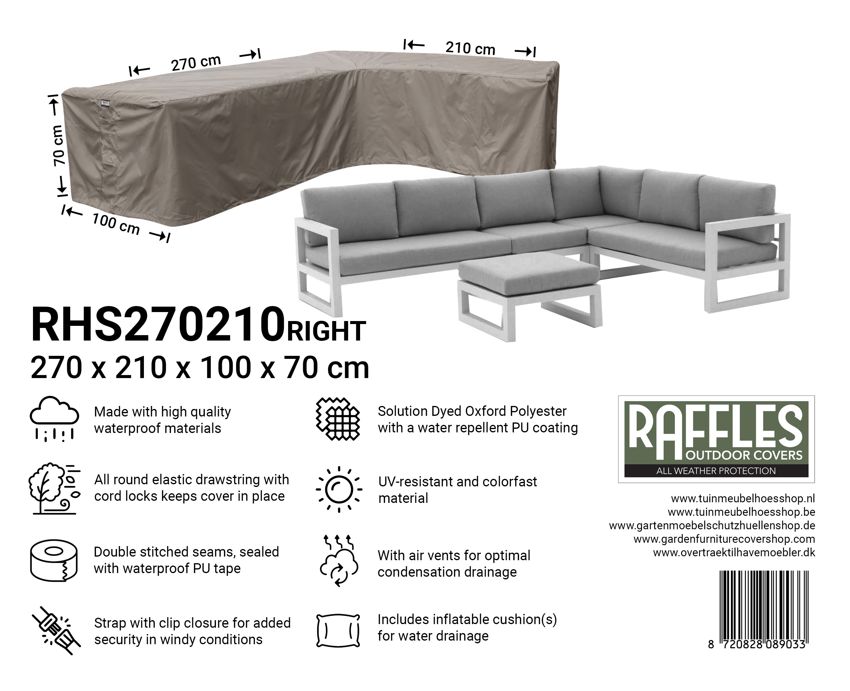 RHS270210right_8720828089033 RHS270210right hoekbank hoes 270 x 210 x 100 H: 70 cm